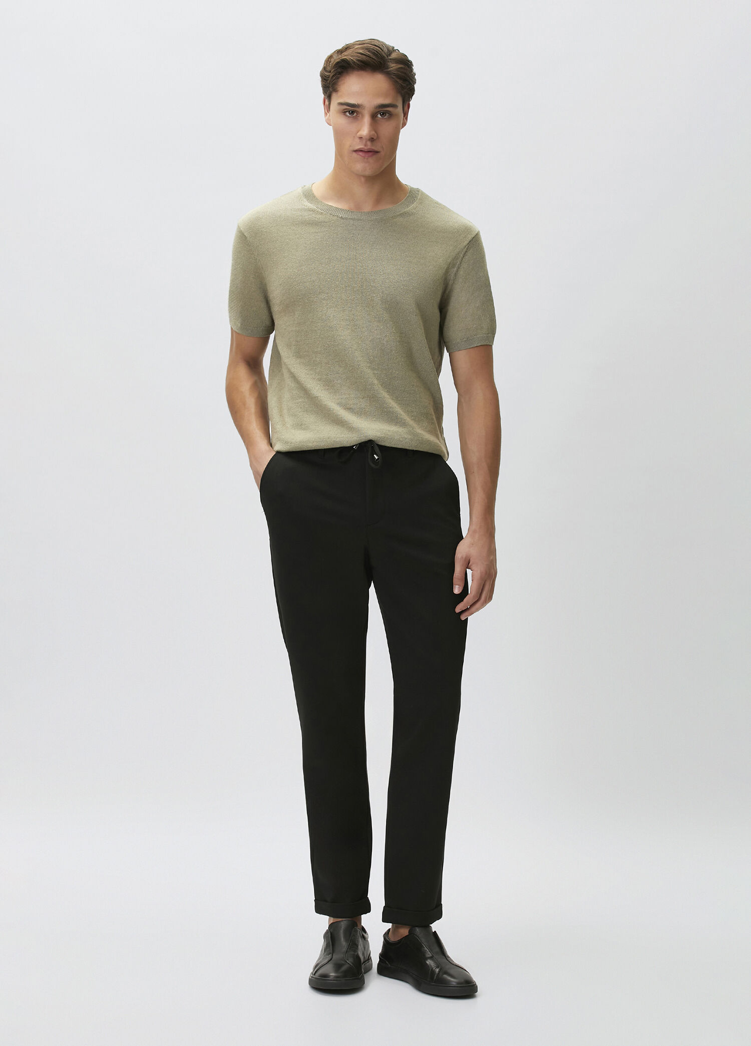 Black Double-Leg İron-On Knitted Jogger Trousers