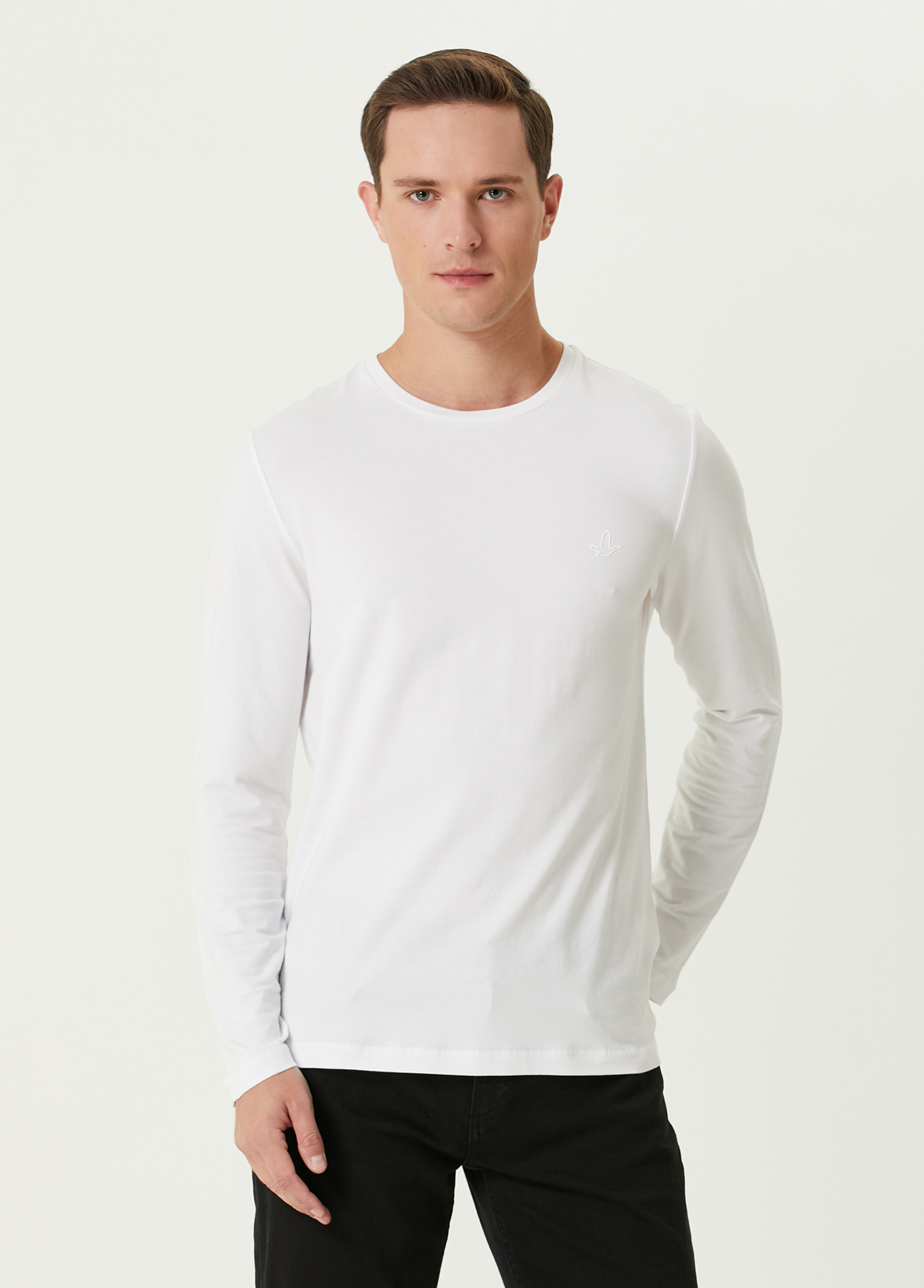 Beyaz Basic Uzun Kollu T-shirt_0