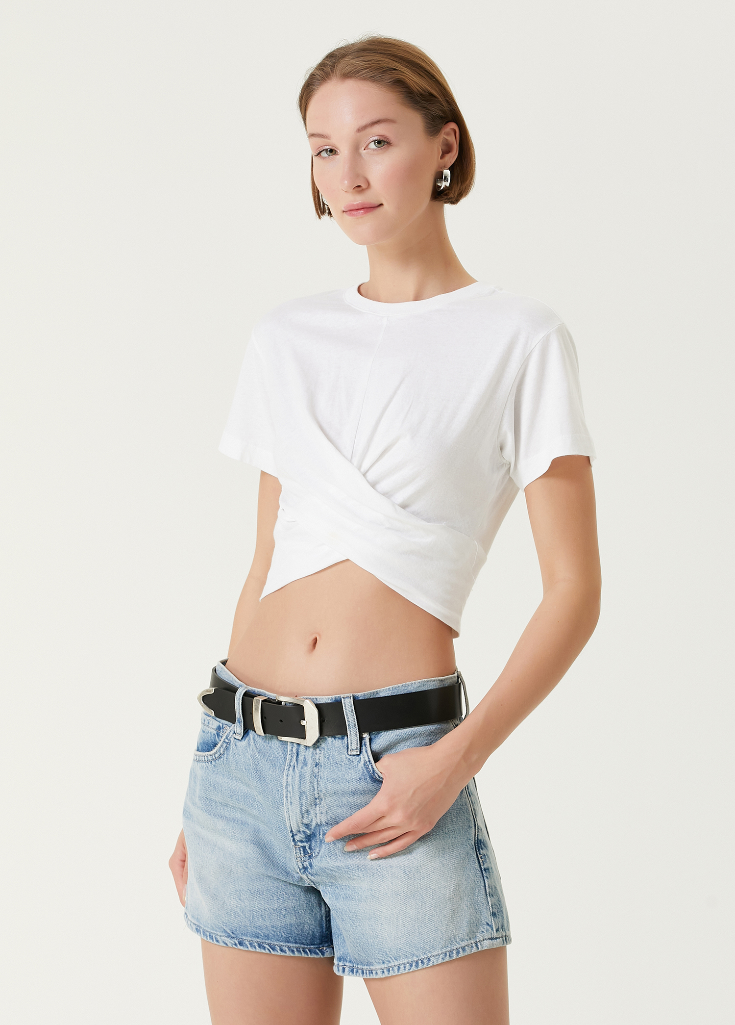 Mallinson Slim Beyaz Crop T-shirt