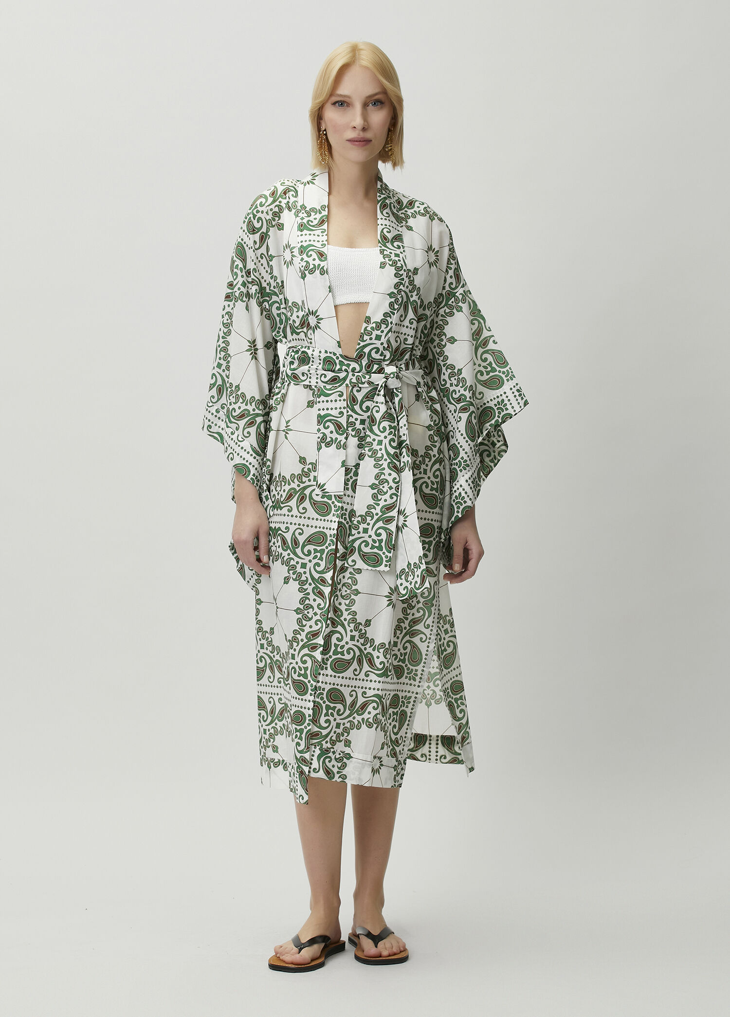 Summer Yeşil Şal Desenli Kaftan