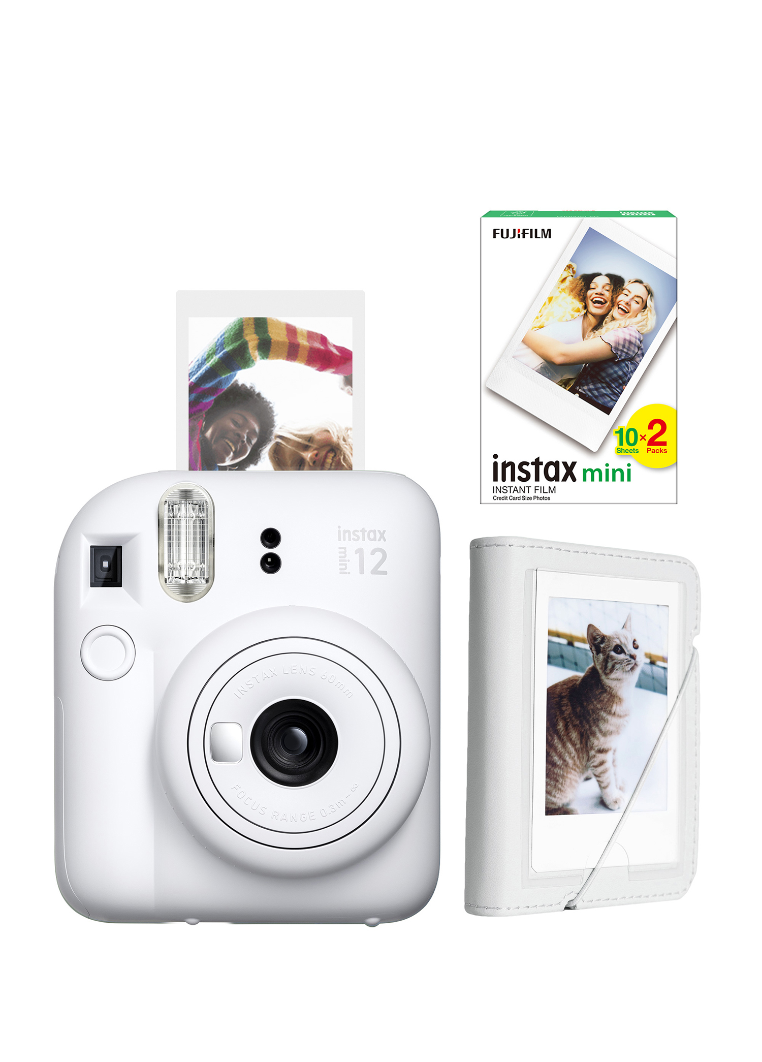 Instax Mini 12 Beyaz Fotoğraf Makinesi + 20'li Film ve Mini Albüm Seti