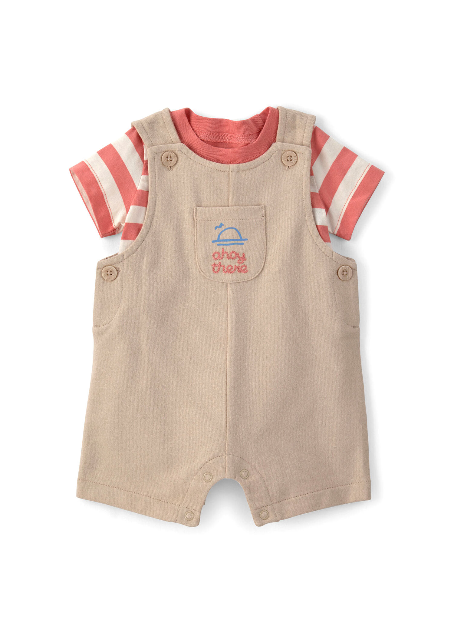 Gemi Temalı Çizgili T-Shirt Erkek Bebek Salopet Set