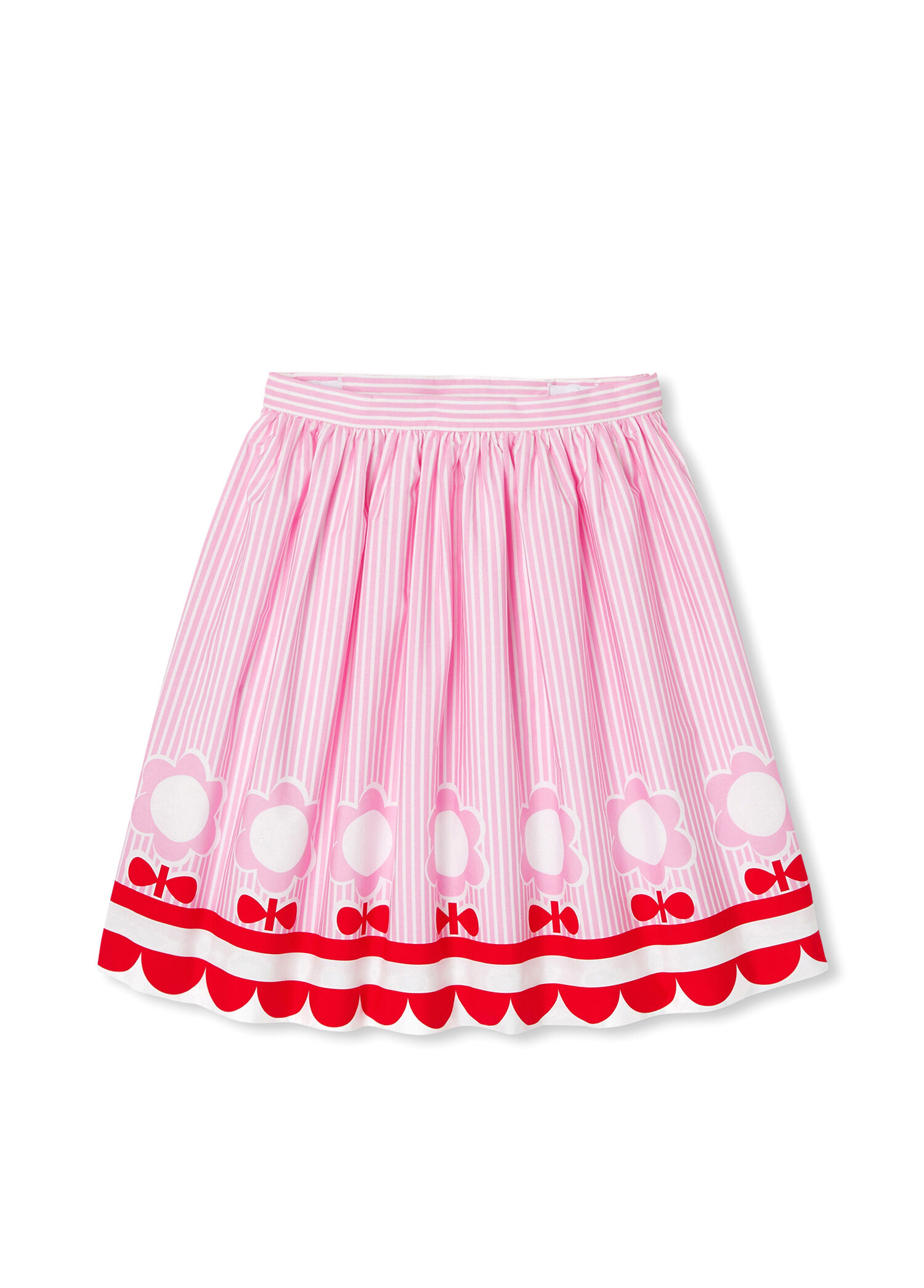 Pembe Çizgili Pamuklu Midi Poplin Kız Çocuk Etek