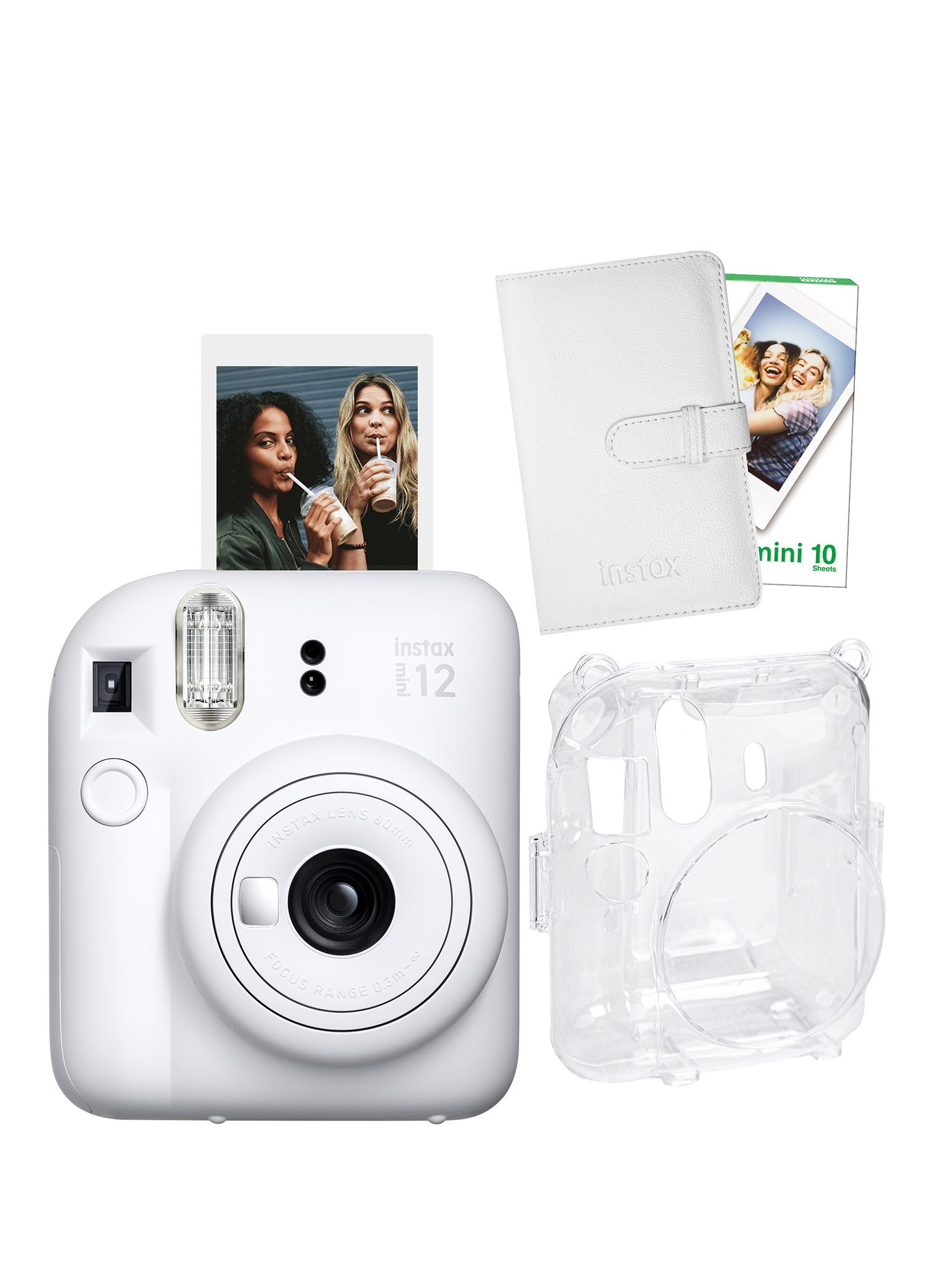 Instax Mini 12 Beyaz Fotoğraf Makinesi + 10'lu Film Laporta Albüm ve Şeffaf Kılıf Seti