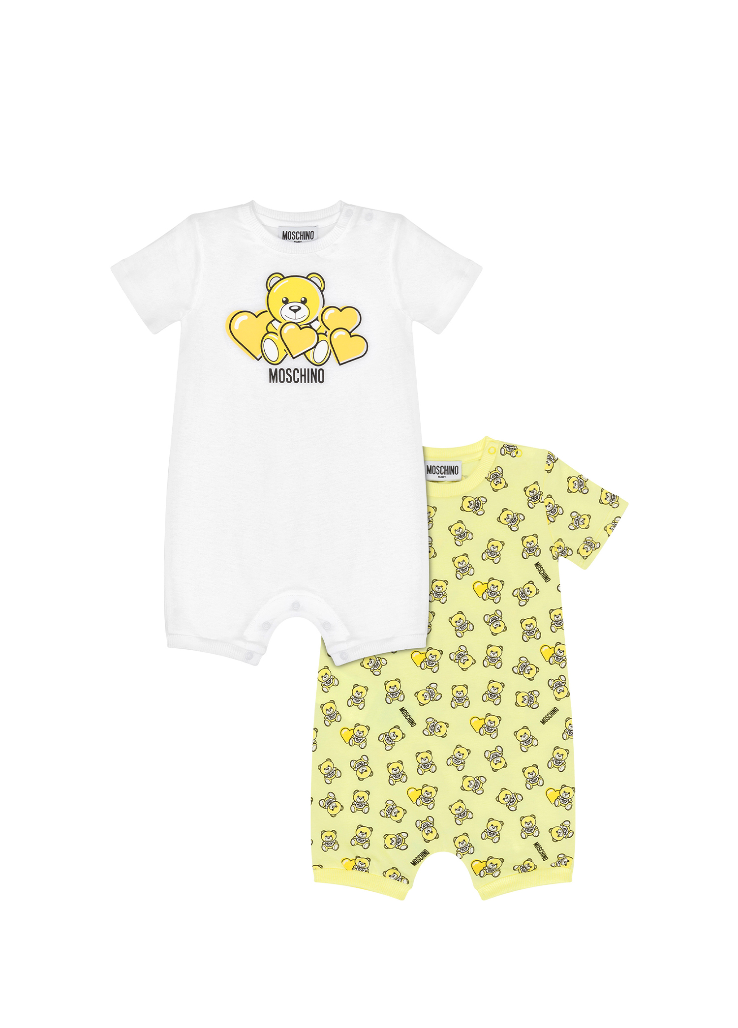 Moschino Beyaz Sarı 2li Logolu Unisex Bebek Tulum Seti