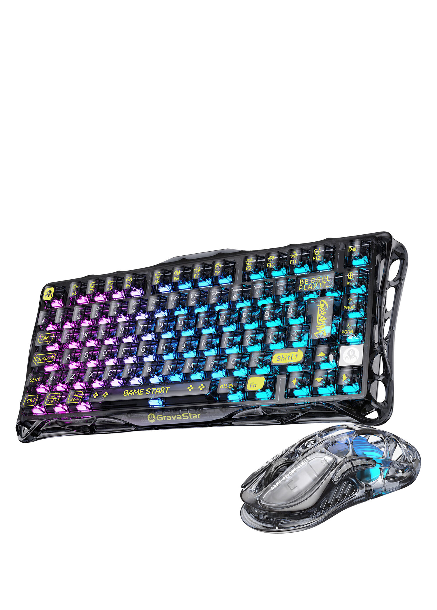 GravaStar Mercury K1 LITE + M2マウスセット Gravastar - Mercury K1 Lite+M2 Transparent Black Wireless RGB