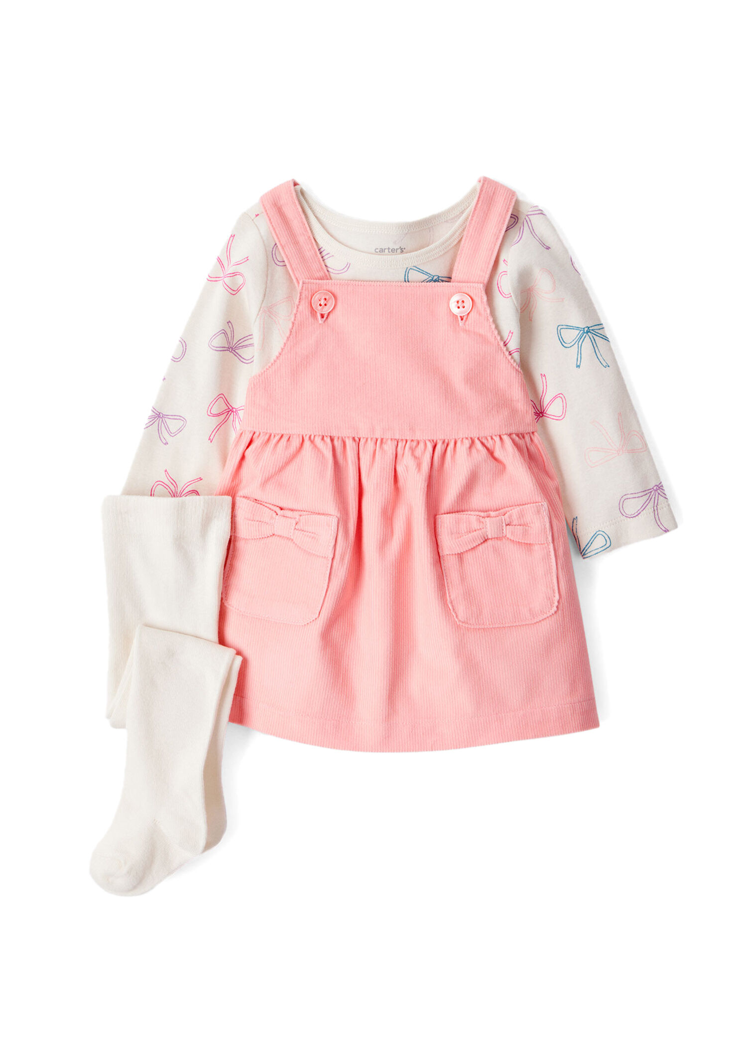 Pembe Salopet Uzun Kollu T-shirt Tayt Kız Bebek 3'lü Set