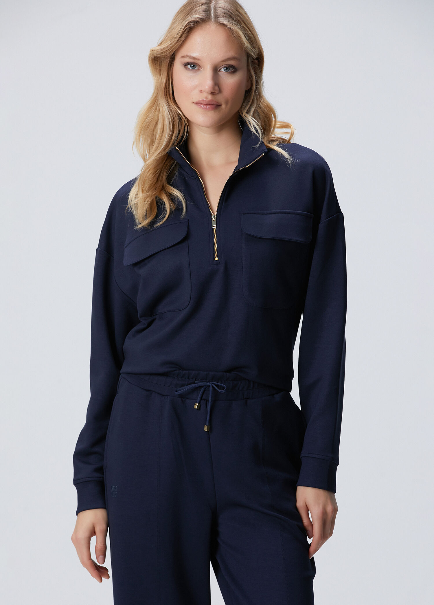 Lacivert Fermuarlı Sweatshirt