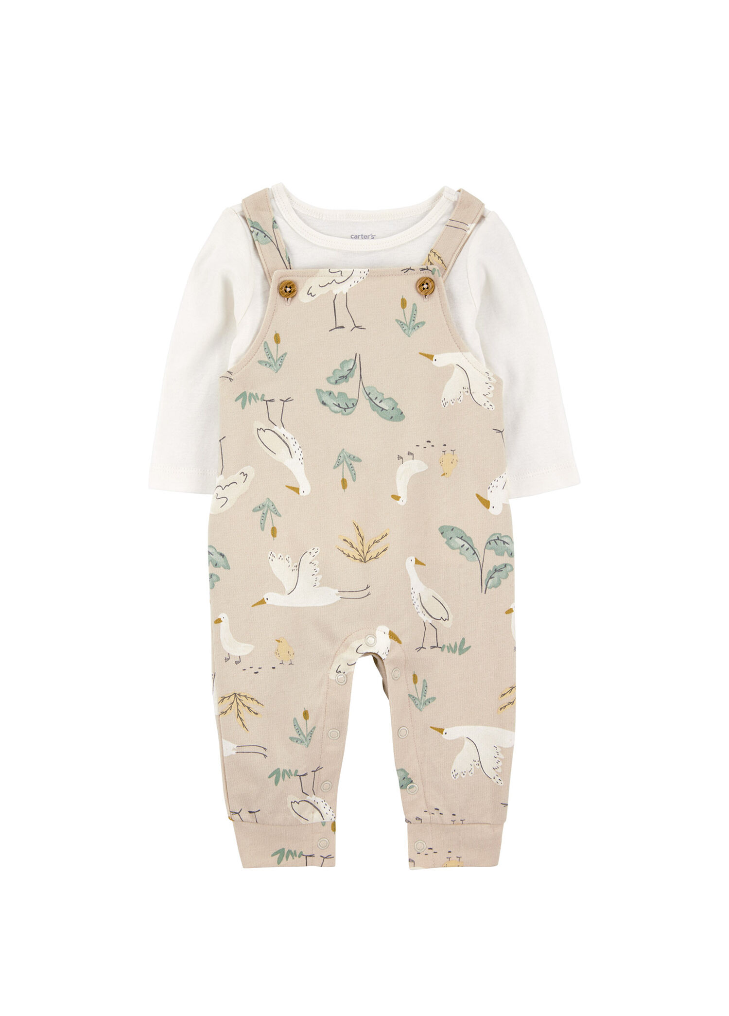 Ekru Uzun Kollu Bluz ve Desenli Salopet Unisex Bebek 2'li Set