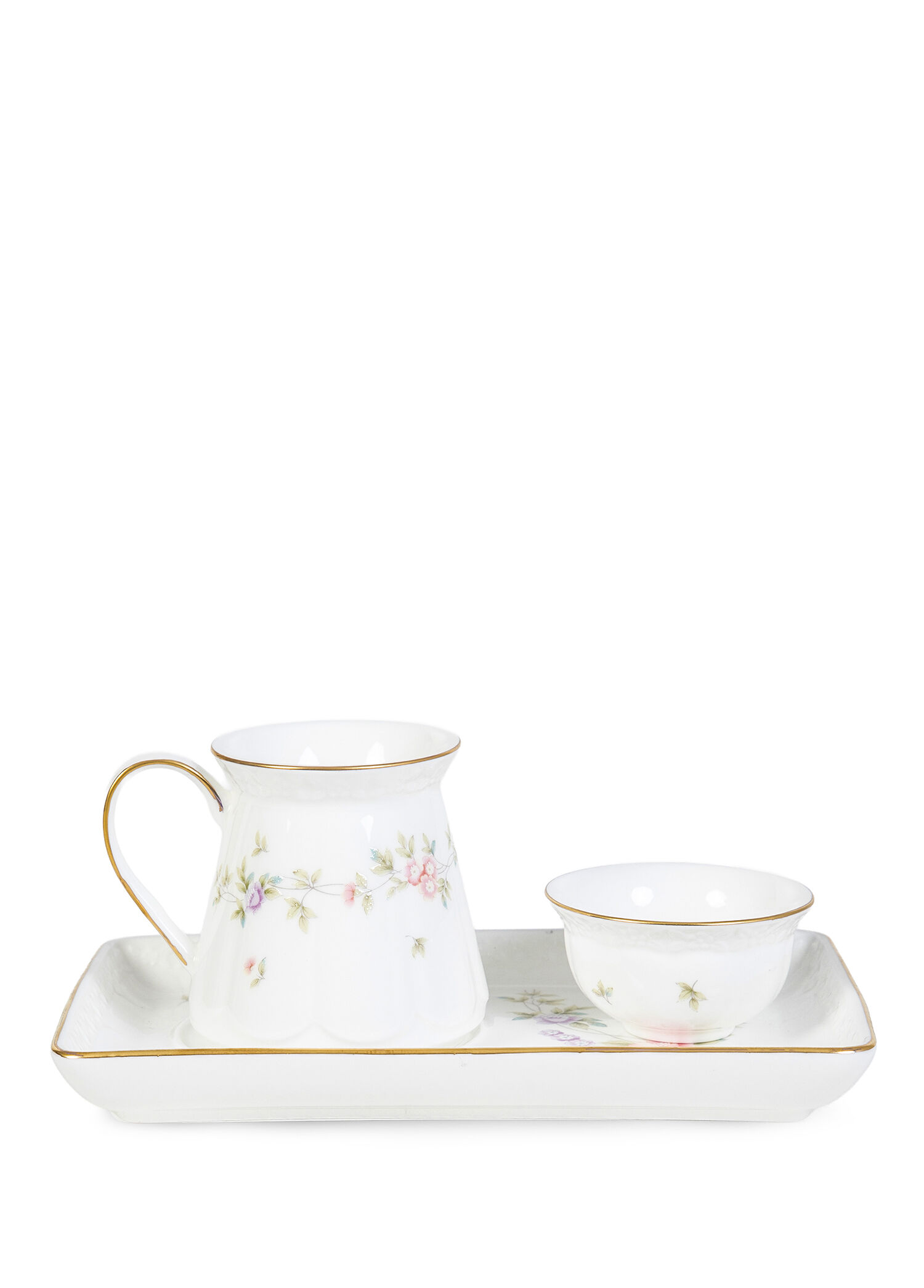 Tiffany Flowers Sunumluklu Beyaz Bone China 3 Parça Kahve Servis Takımı