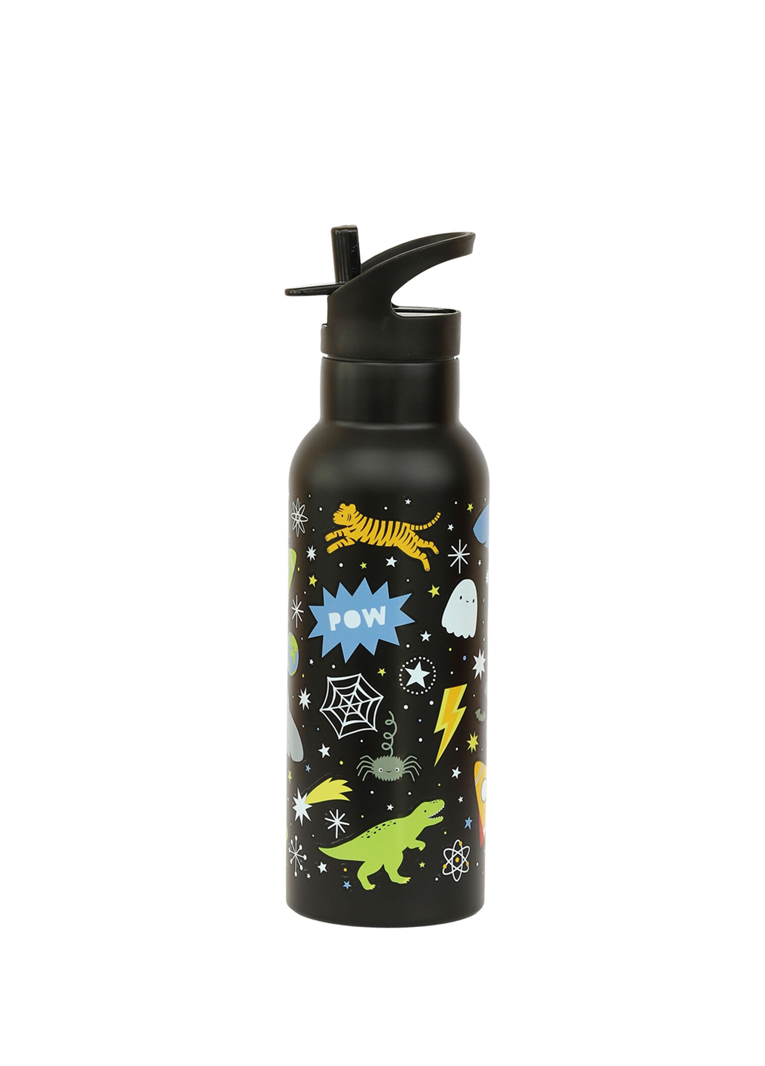 Little Lovely Galaxy Siyah Çelik Pipetli Çocuk Termos Suluk 500 ml