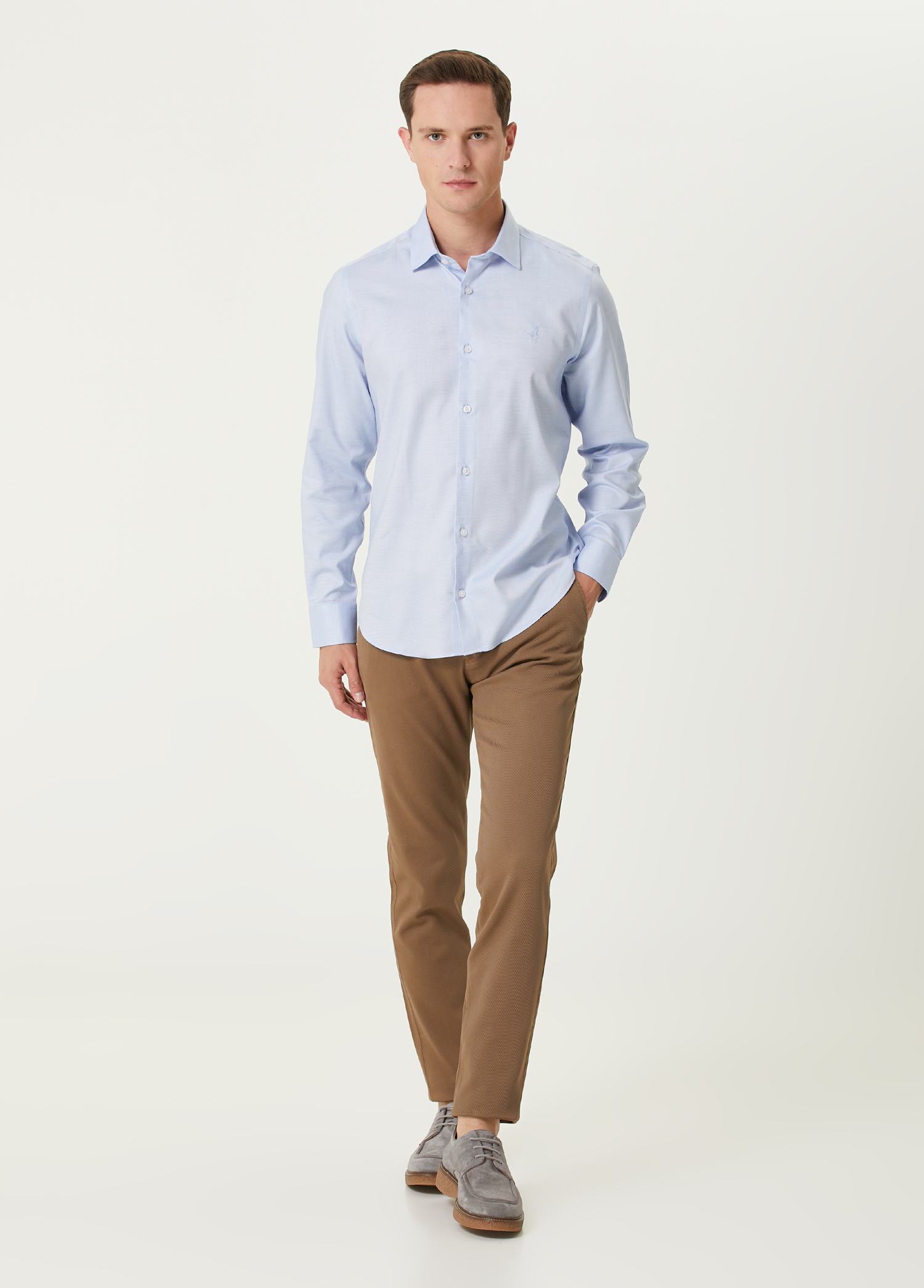 Slim Fit Vizon Twill Dokulu Chino Pantolon_0