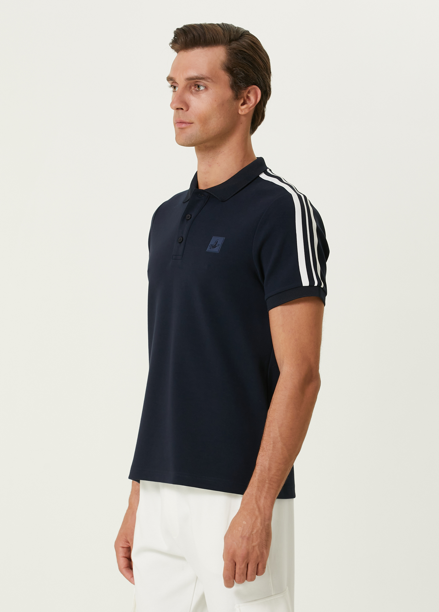 Lacivert Şerit Detaylı Polo T-shirt_3