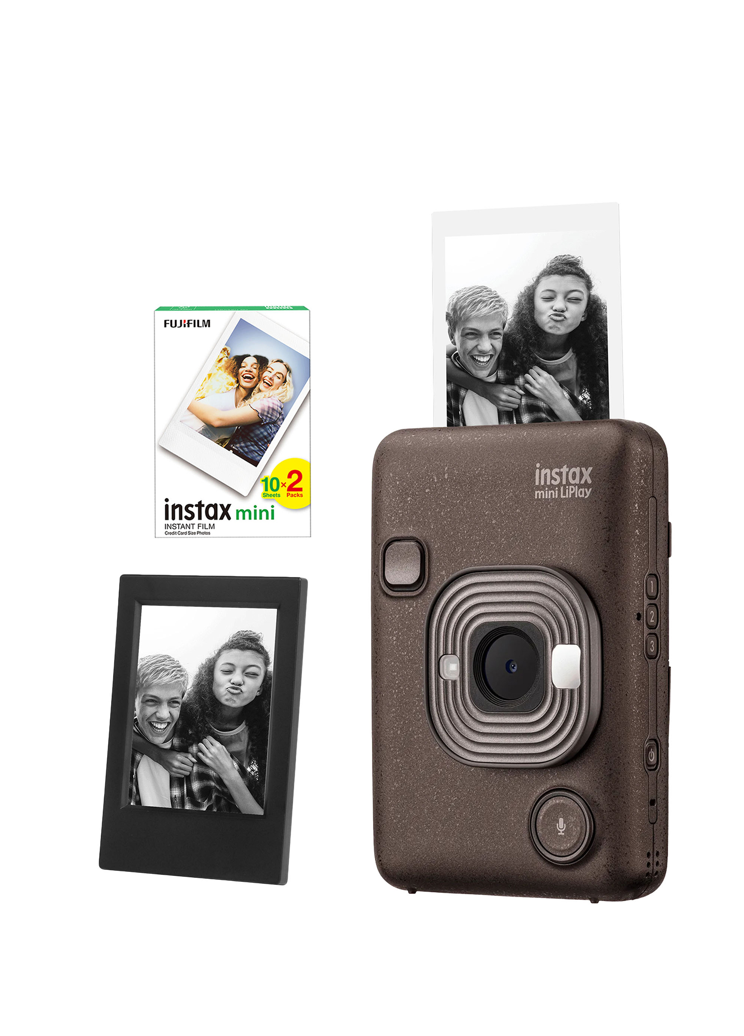 Instax Mini LiPlay Hybrid Deep Bronze Fotoğraf Makinesi + 20'li Film ve Çerçeve Hediye Seti