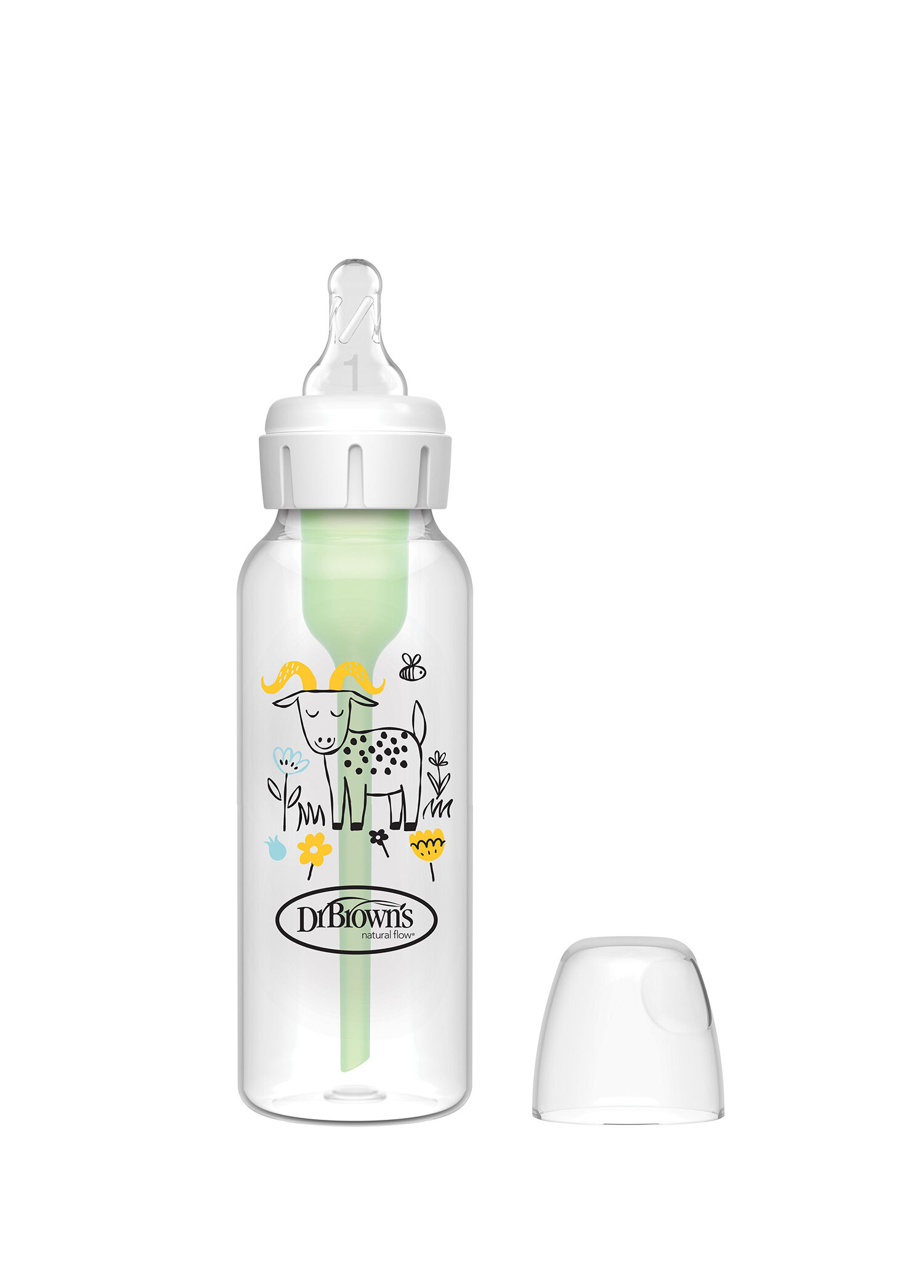 Options+ Keçi Desenli Polipropilen 0+ Ay Anti-Kolik Natural Flow Biberon 250 ml