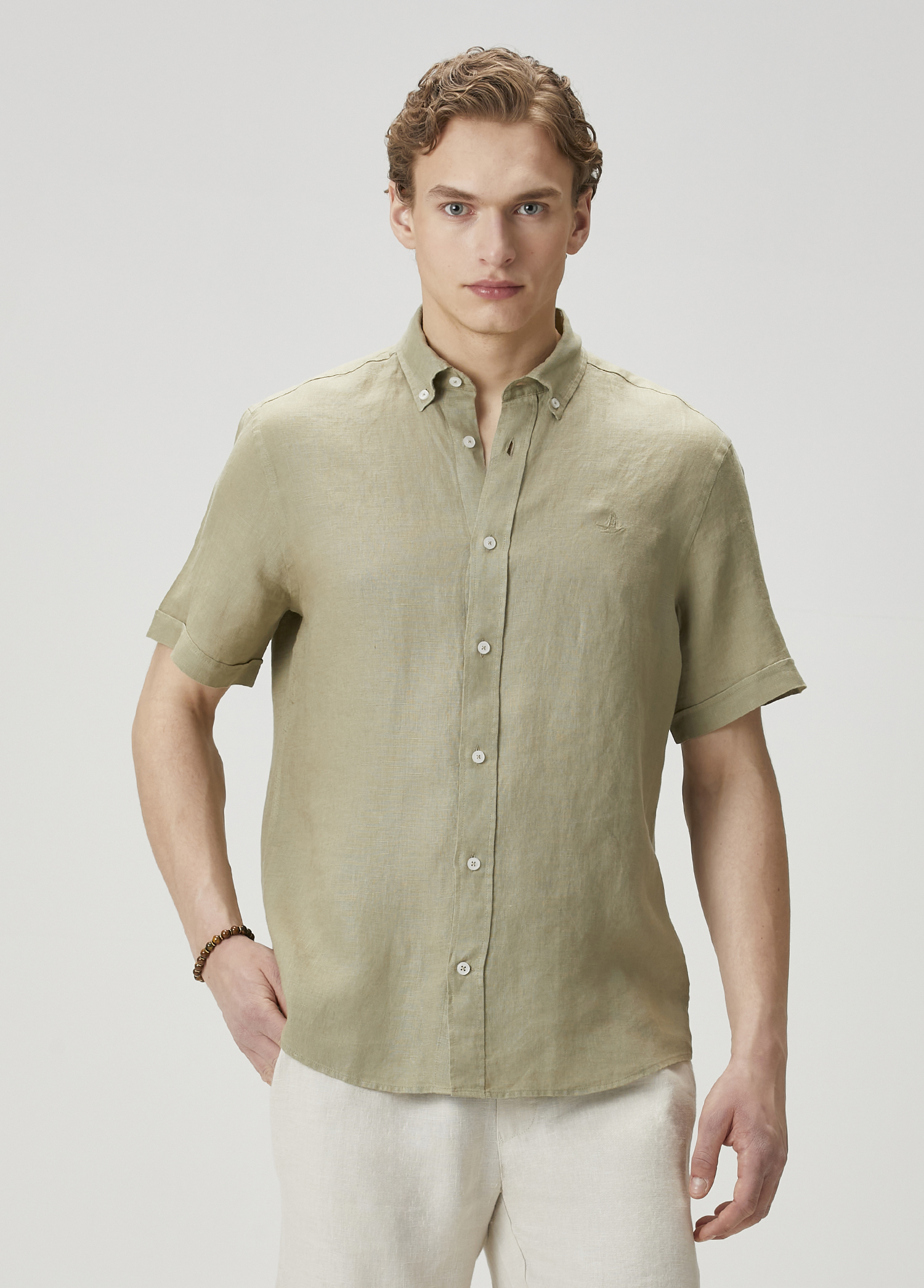 Comfort Fit Open Khaki Linen Shirt