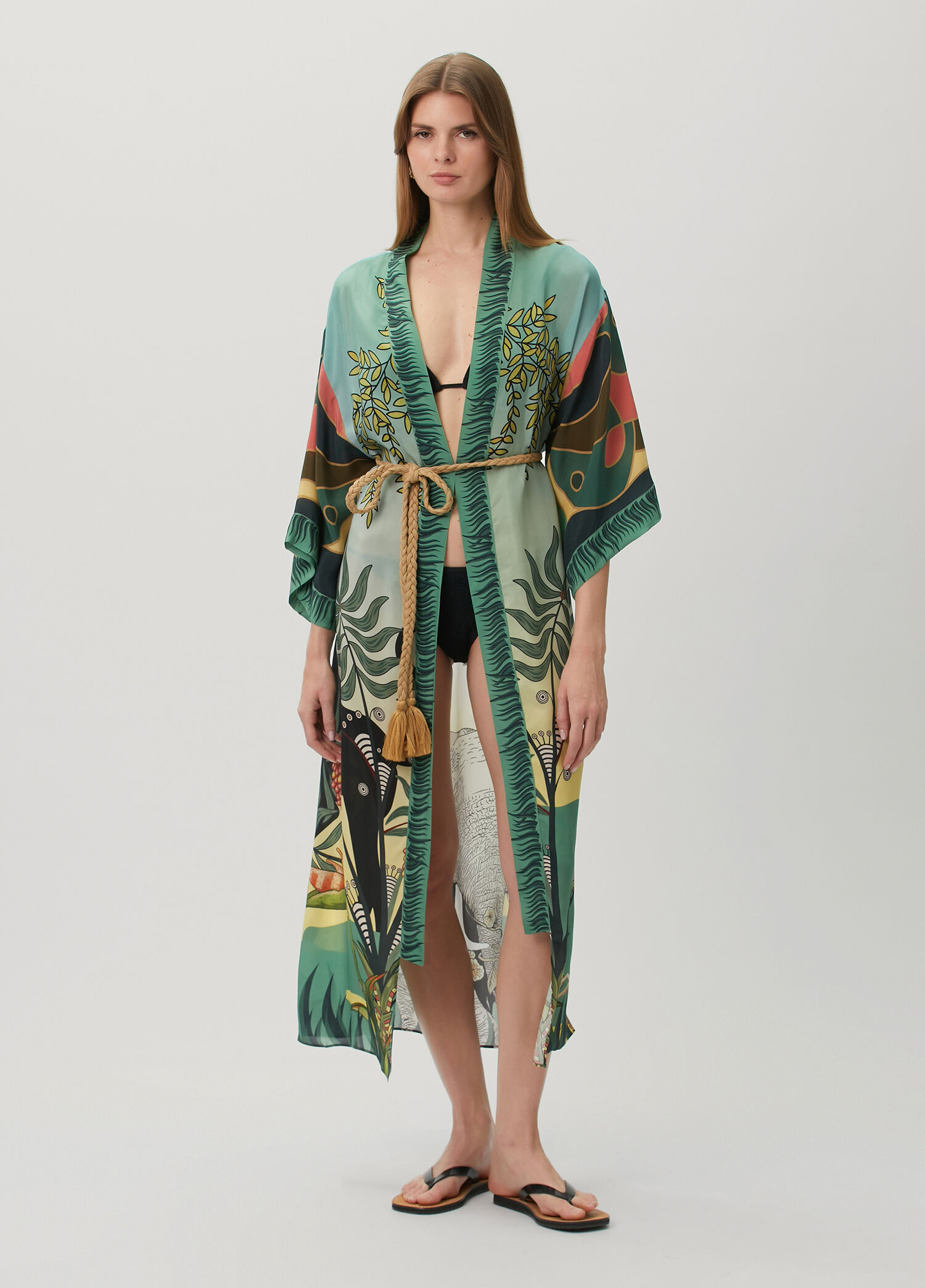 Jilda Yeşil Desenli Kimono