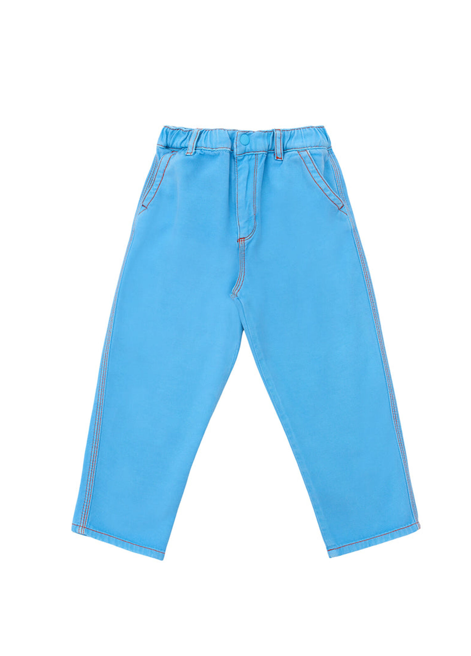Mavi Tencel Kontrast Dikişli Erkek Çocuk Jean Pantolon