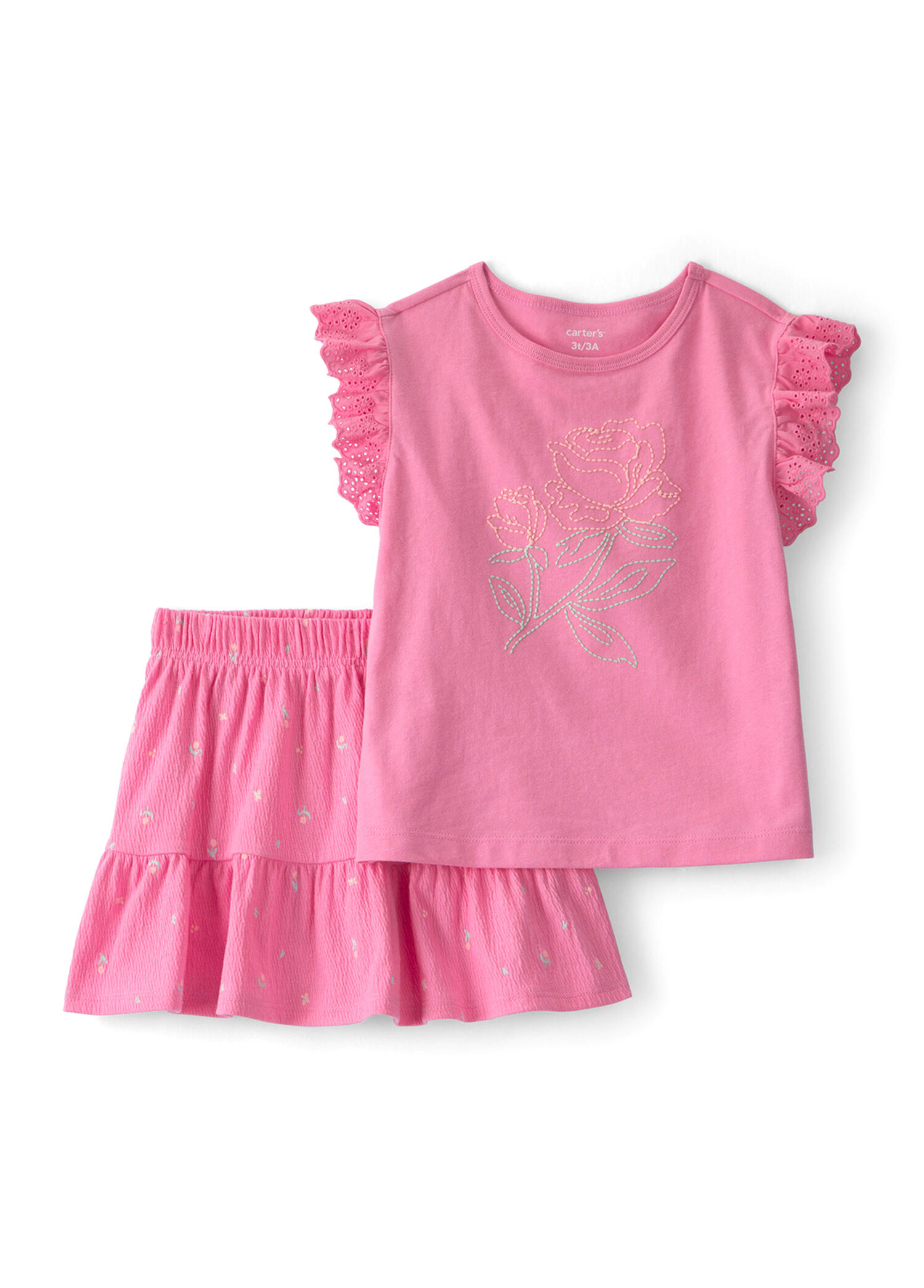 Pembe Bluz ve Etekli Şort 2'li Kız Çocuk Set