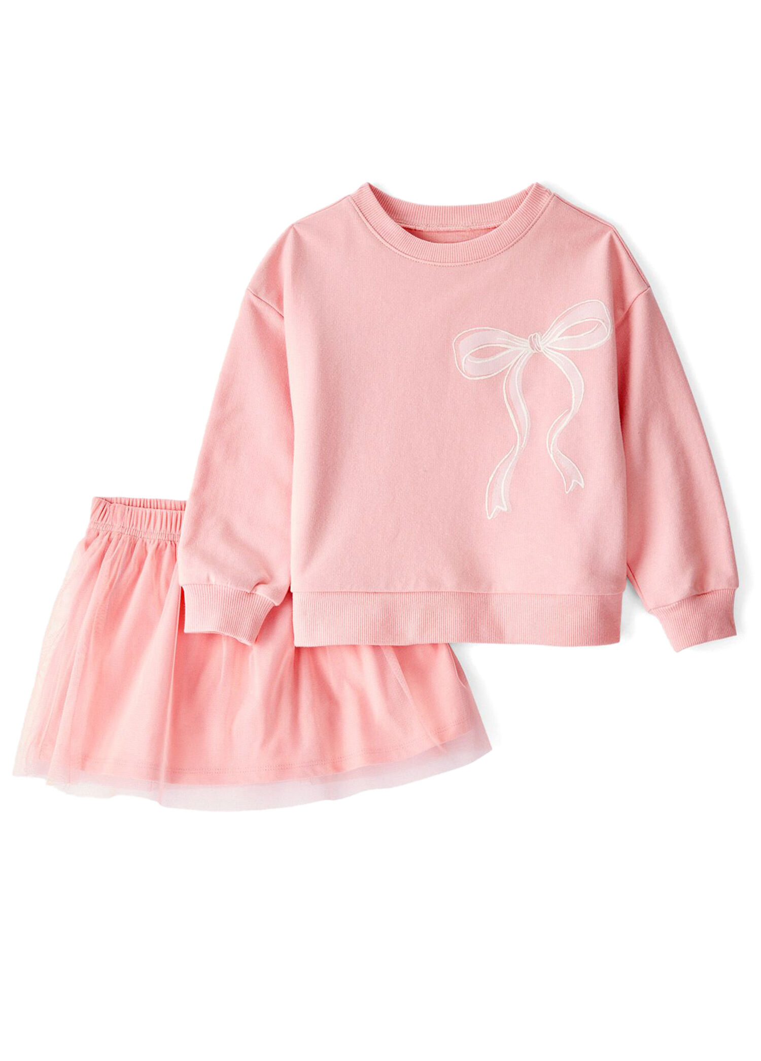 Pembe Etek ve Sweatshirt Uzun Kollu Kız Çocuk İkili Set
