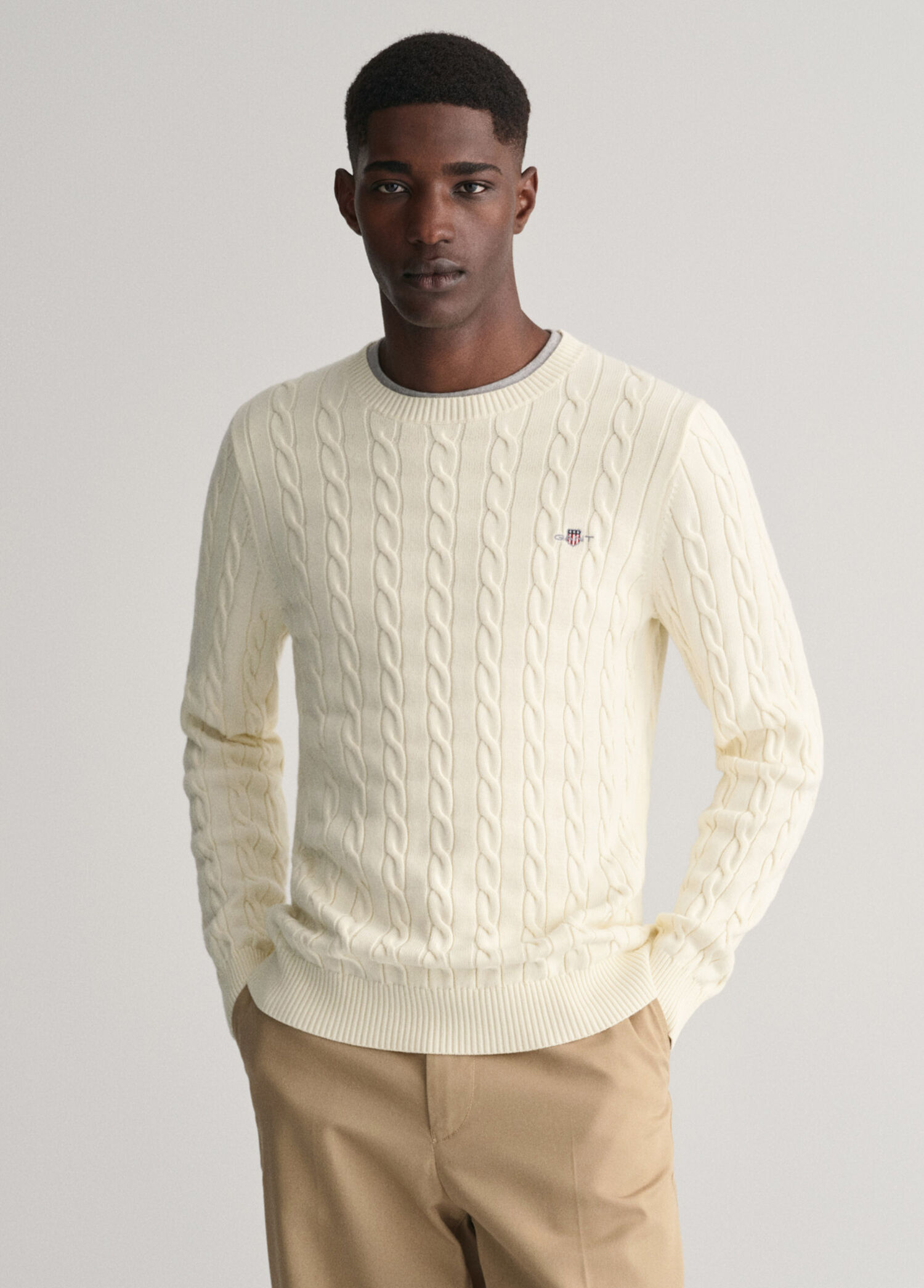 Krem Bisiklet Yaka Regular Fit Erkek Kazak