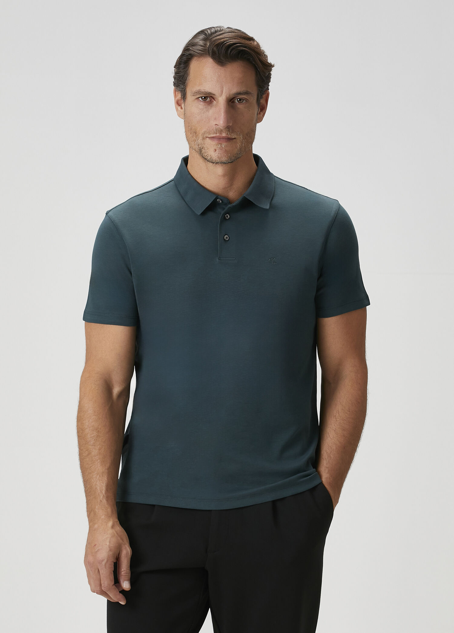 Supima Mavi Polo Yaka T-shirt