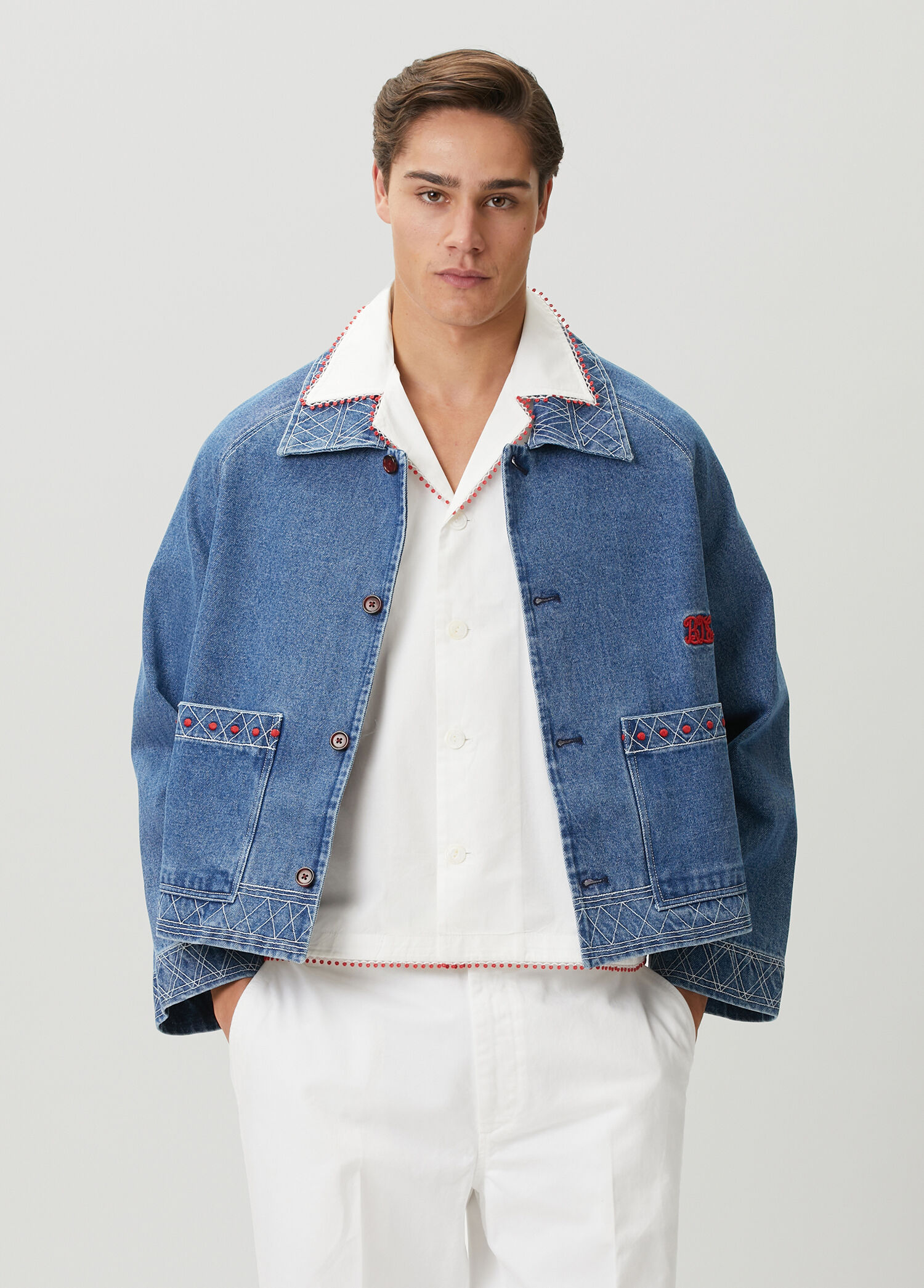 Mavi Nakış Detaylı Denim Ceket
