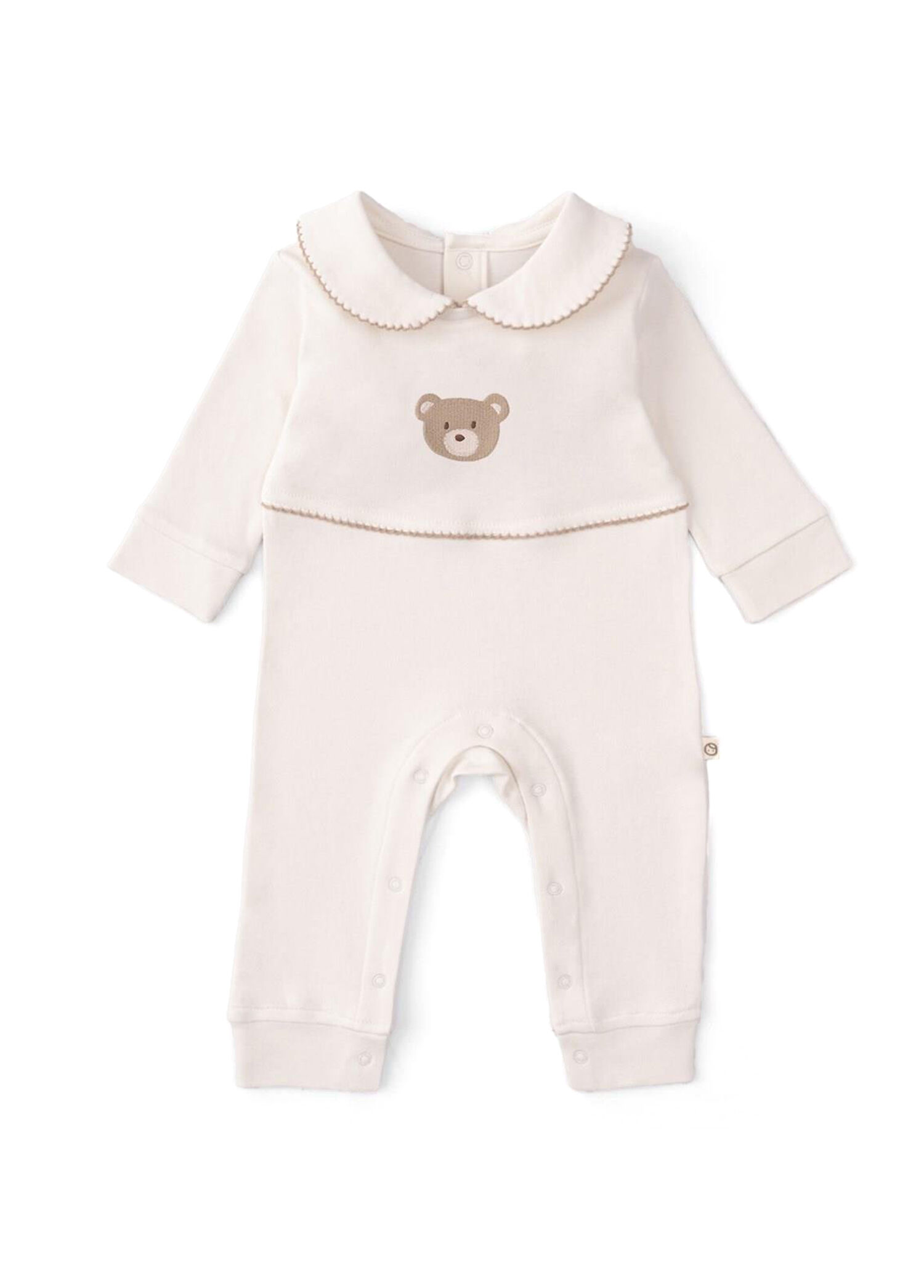 Playtime Ayıcık Nakışlı Organik Pamuk Bebe Yaka Unisex Bebek Tulum