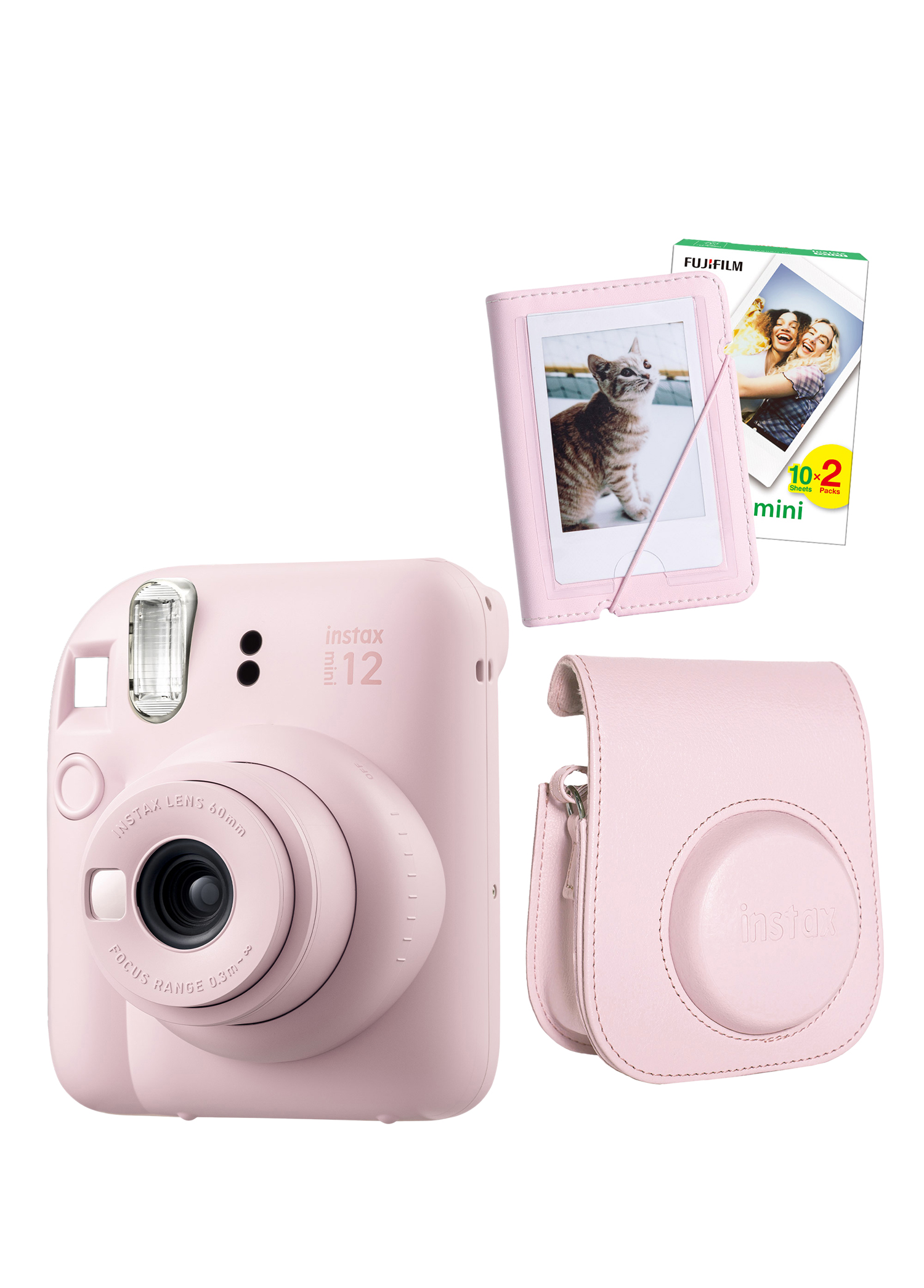 Instax Mini 12  Pembe Fotoğraf Makinesi + 20'li Film Mini Albüm ve Deri Kılıflı