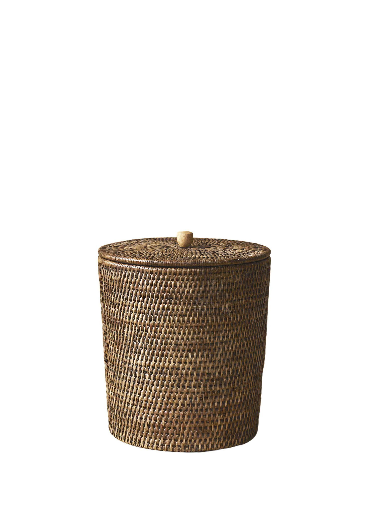 Kapaklı Yuvarlak Rattan Çöp Kovası   
