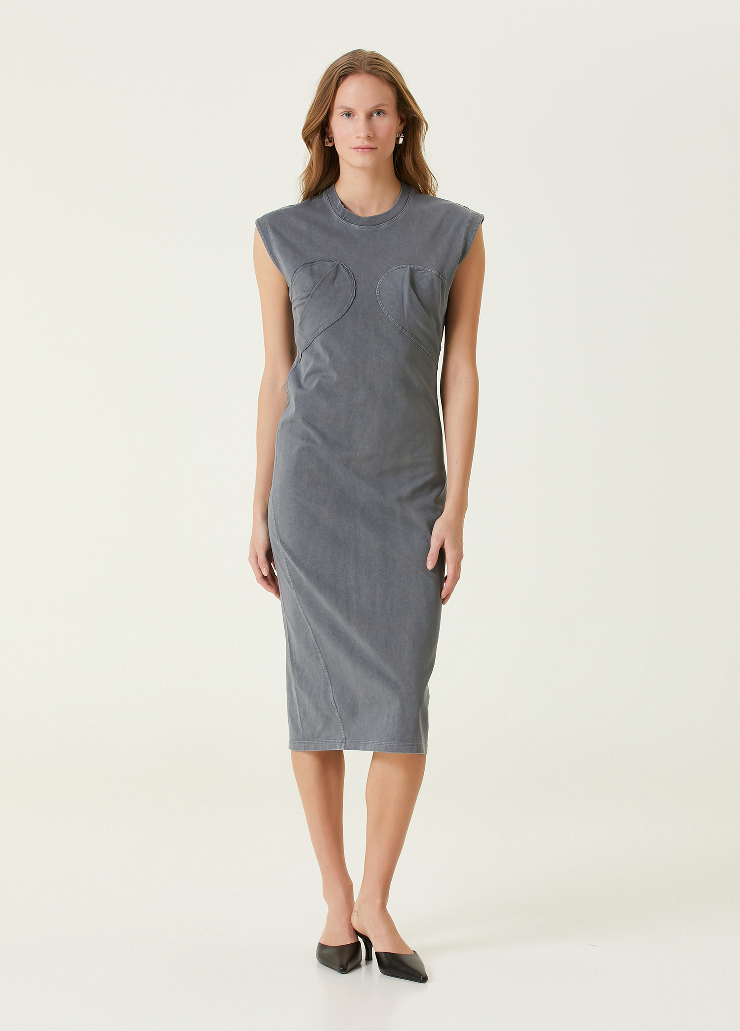 Seamed Up Gri Midi Elbise