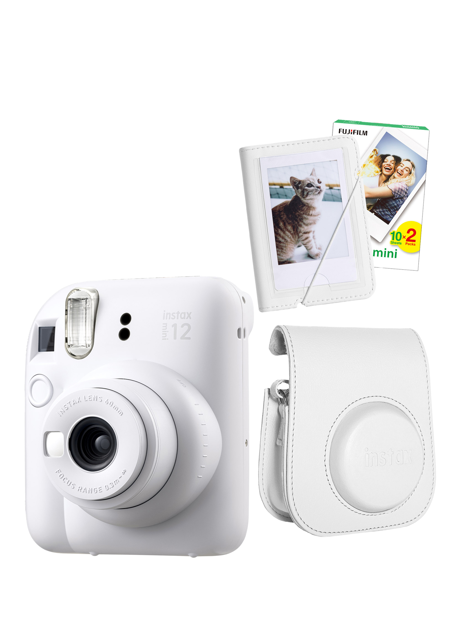 Instax Mini 12 Beyaz Fotoğraf Makinesi + 20'li Film Mini Albüm ve Deri Kılıflı