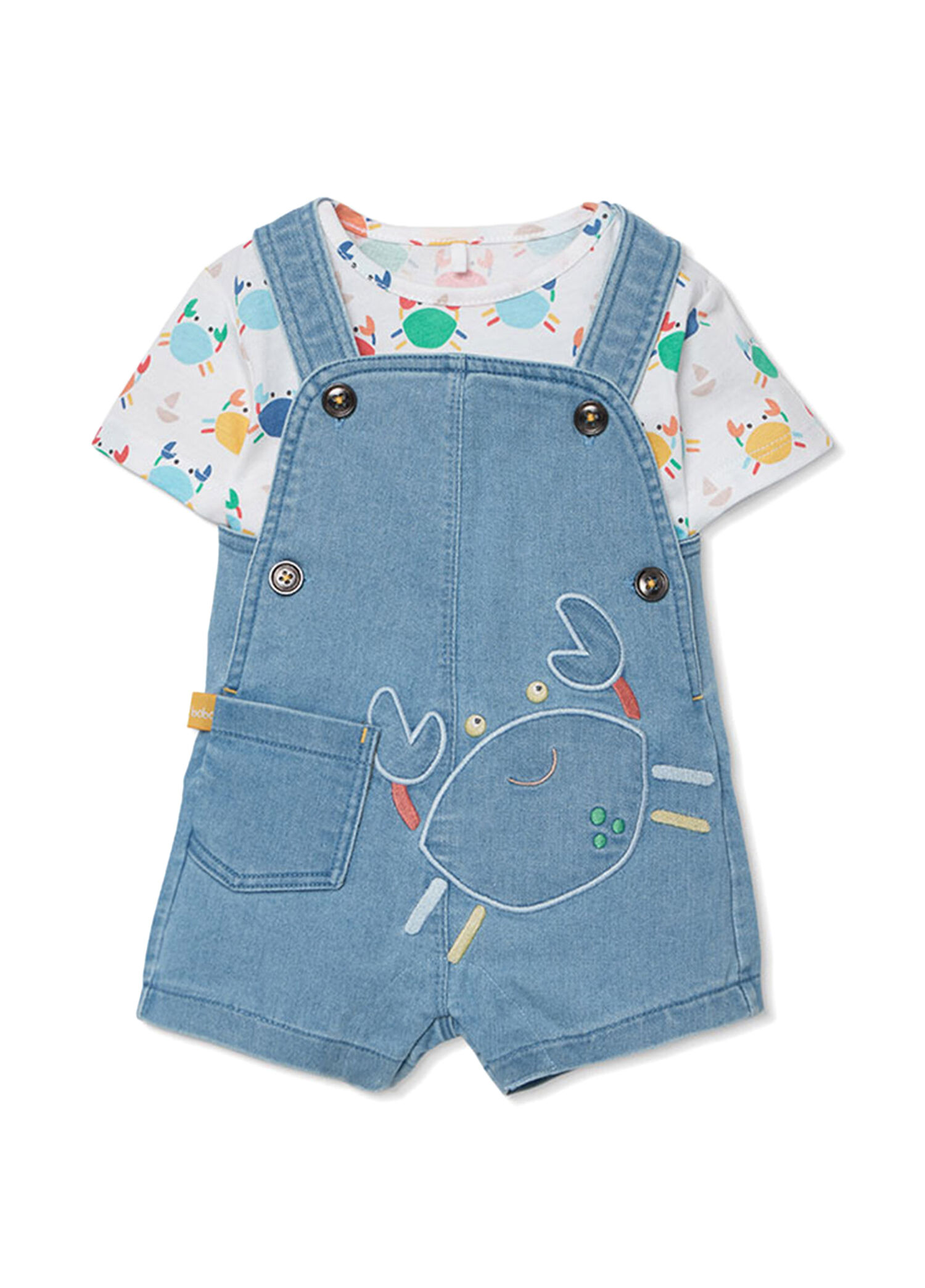 Mavi Yengeç Desenli Denim Erkek Bebek Salopet Set