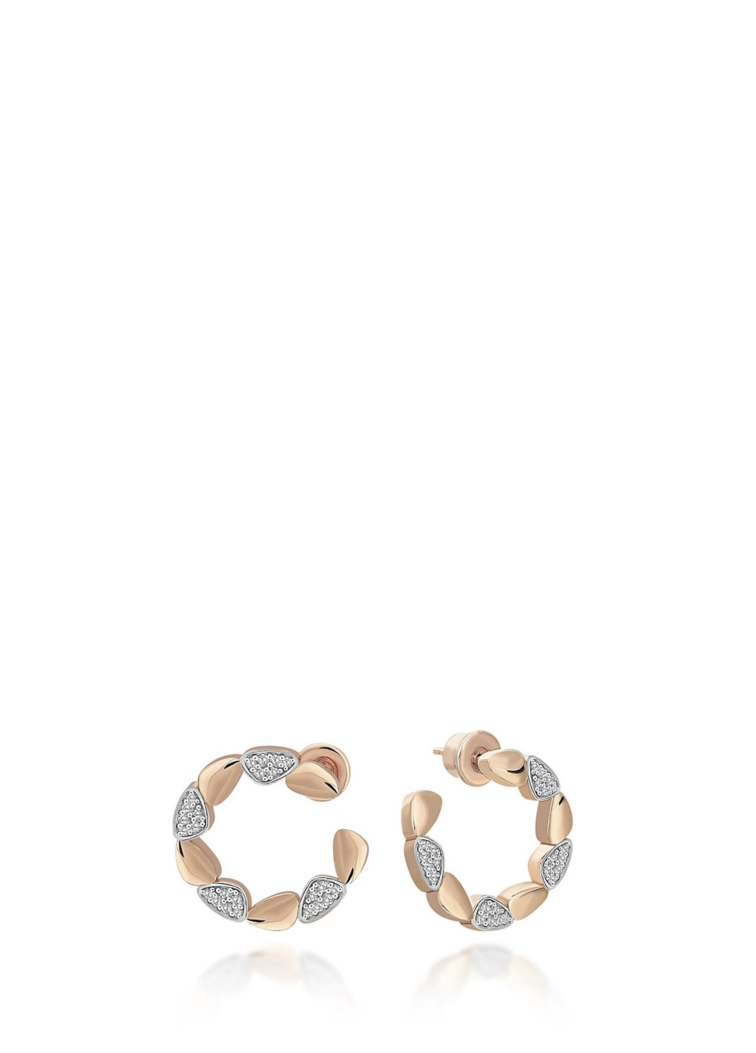 Unity Circle Earring Pırlanta Taşlı 14 Ayar Pembe Altın Kadın Küpe