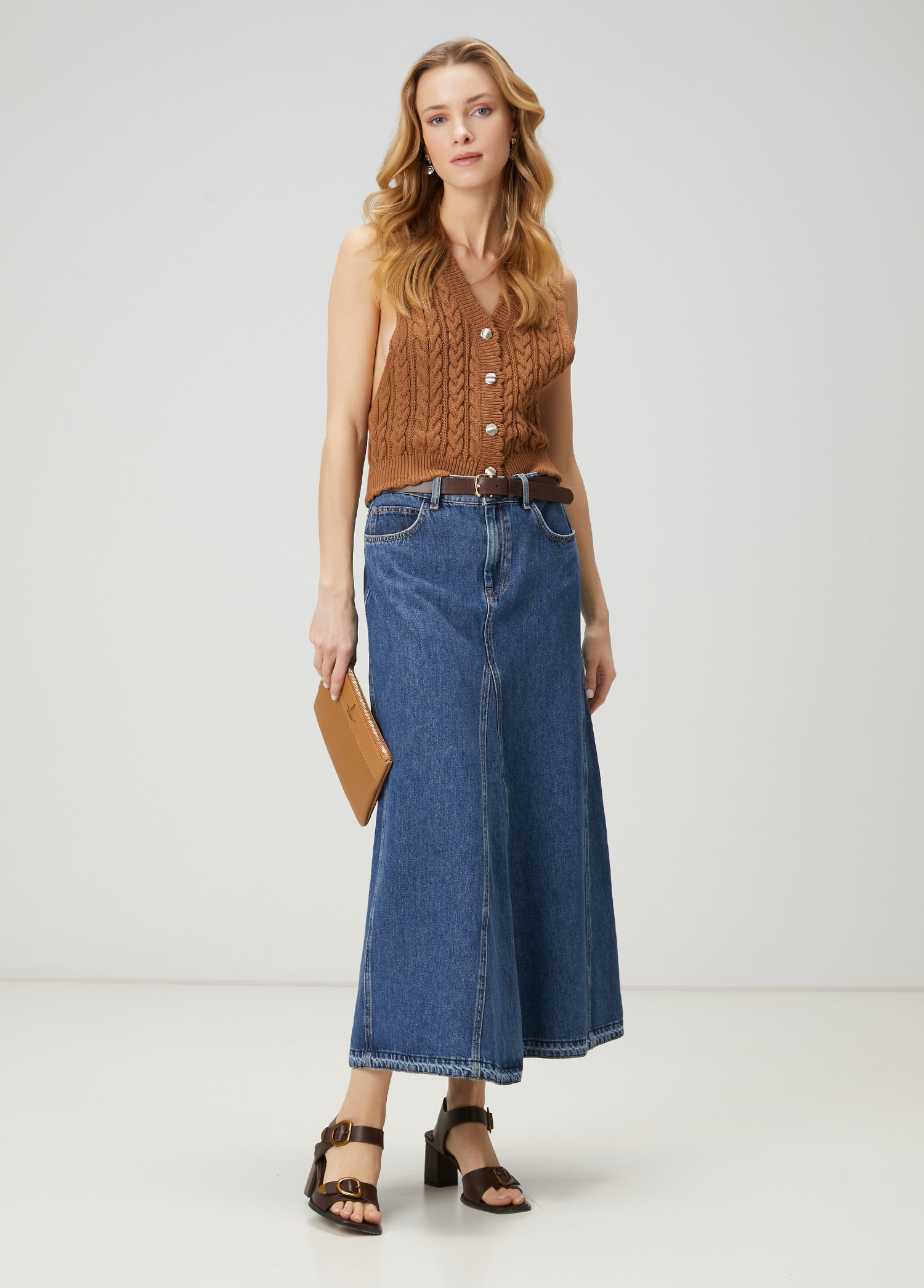 Mavi Maksi Evaze Denim Etek_1