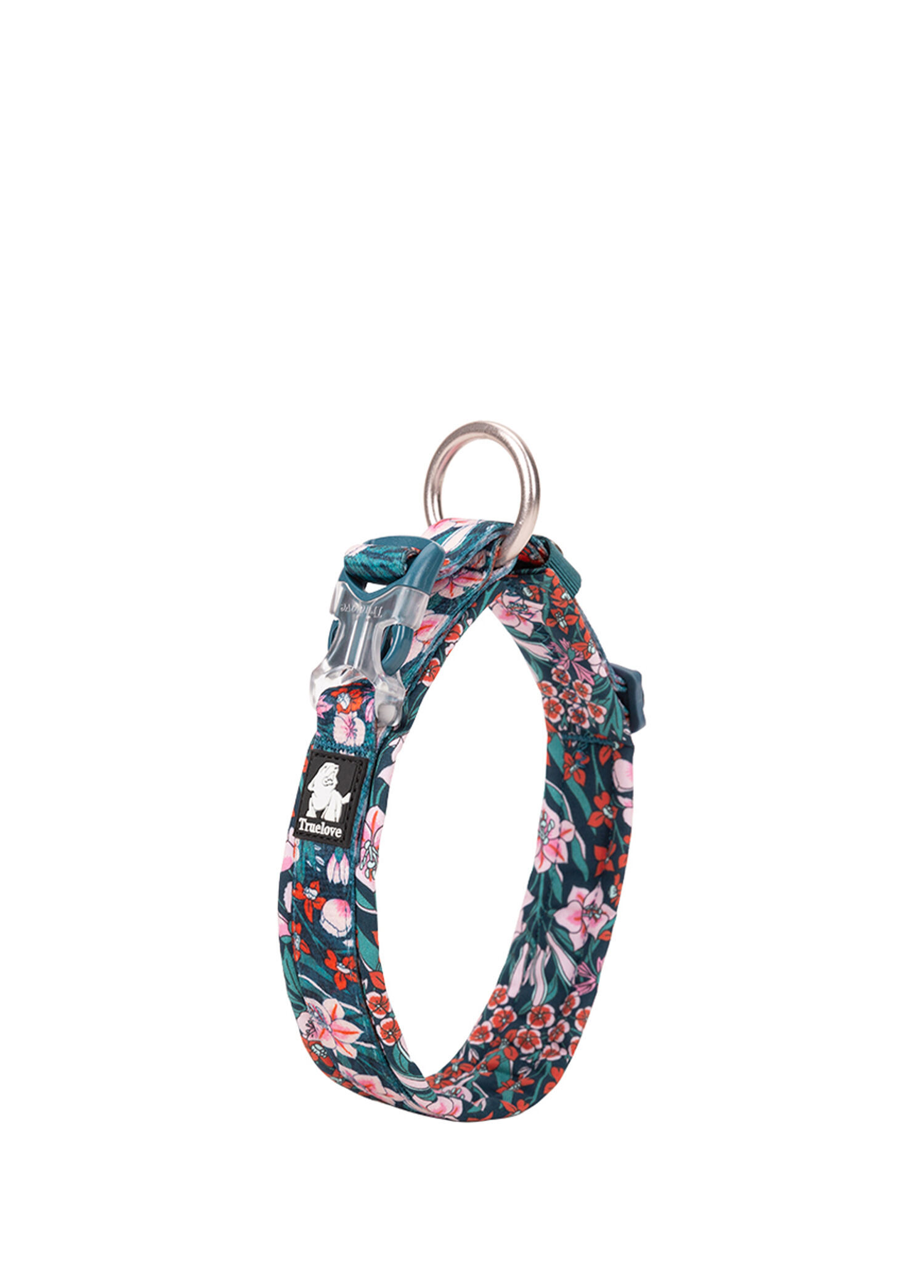 Renkli Çiçek Desenli Neoprene Süngerli Mavi Köpek Boyun Tasması