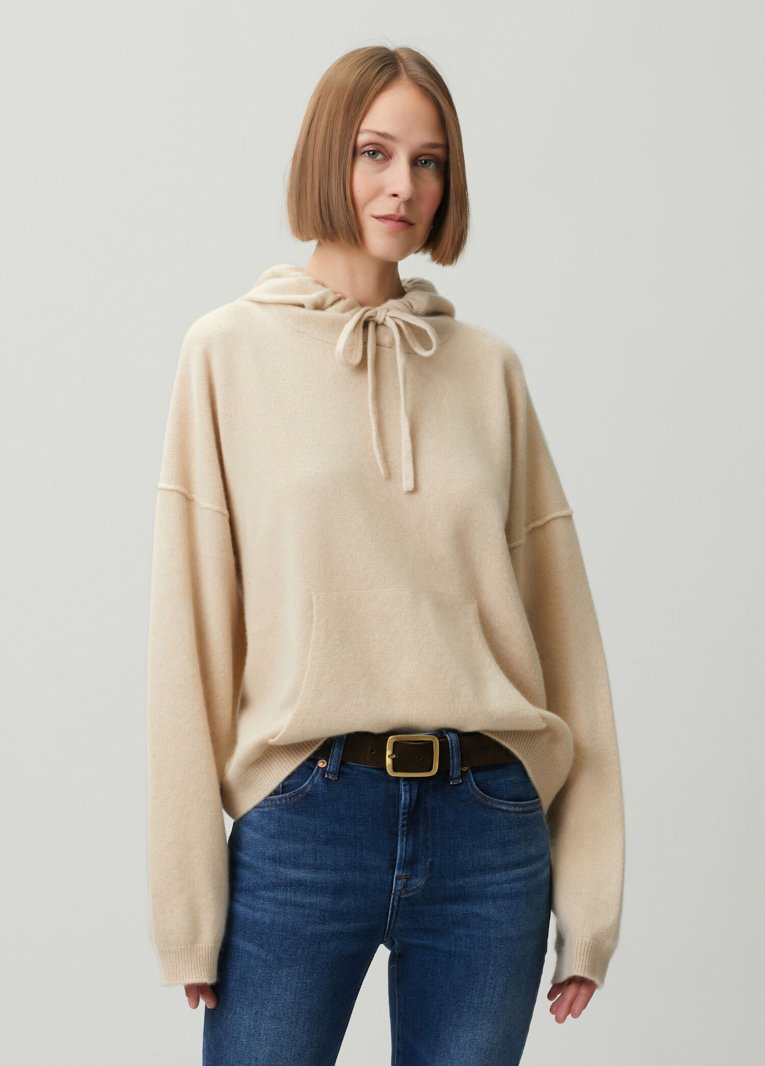 P 7 For All Mankind Bej Kapusonlu Kasmir Sweatshirt