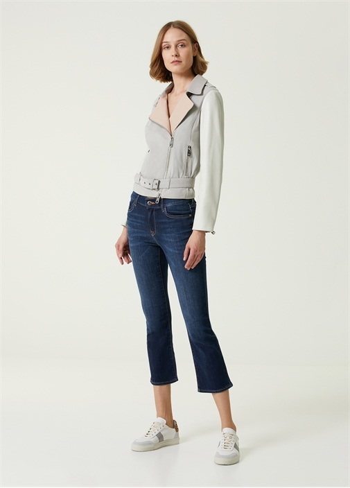 Emporio Armani Cok Renkli Kadin Gri Ingiliz Yaka Kemer Detayli Deri Ceket 859383 Beymen