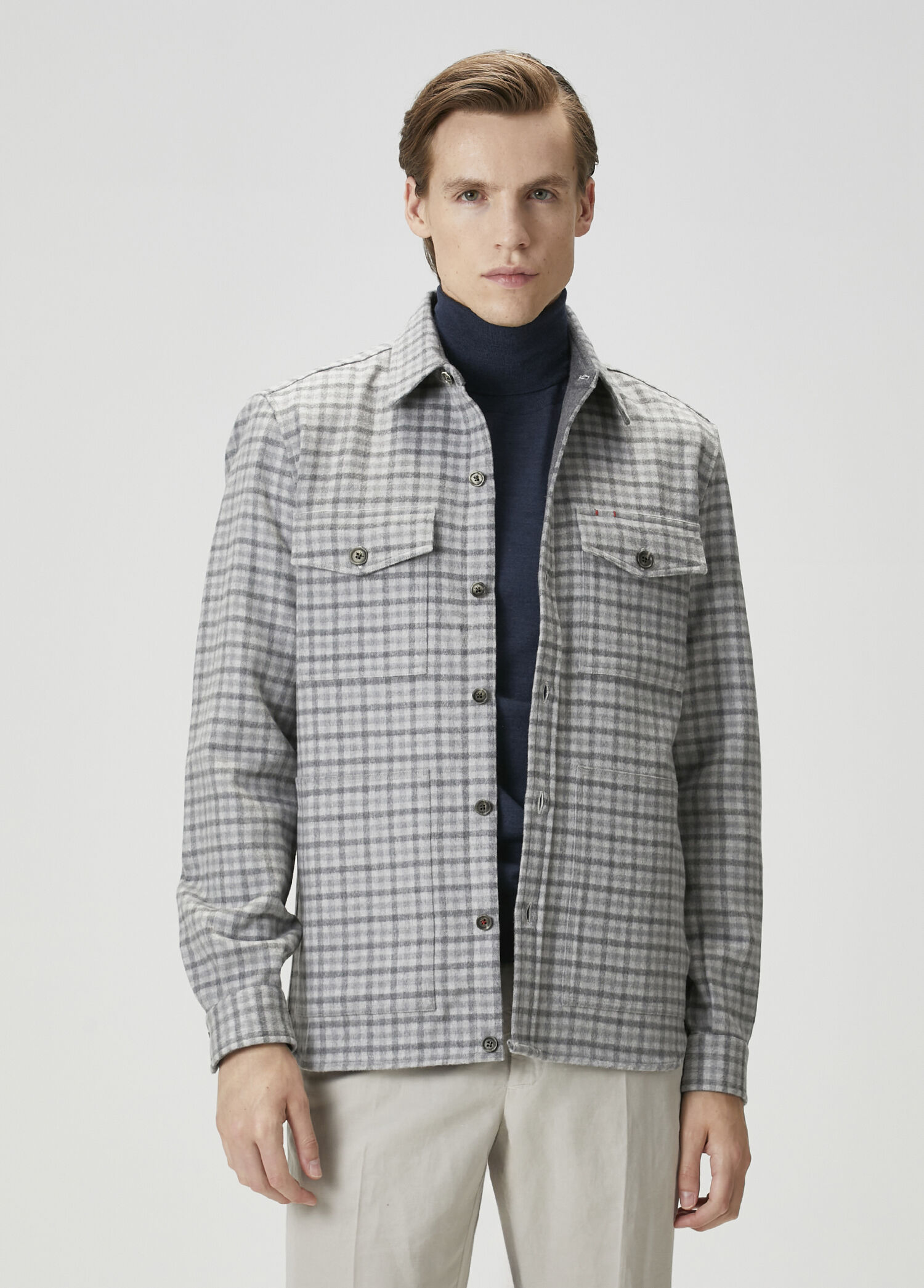 Gray Plaid Pattern Wool Shirt
