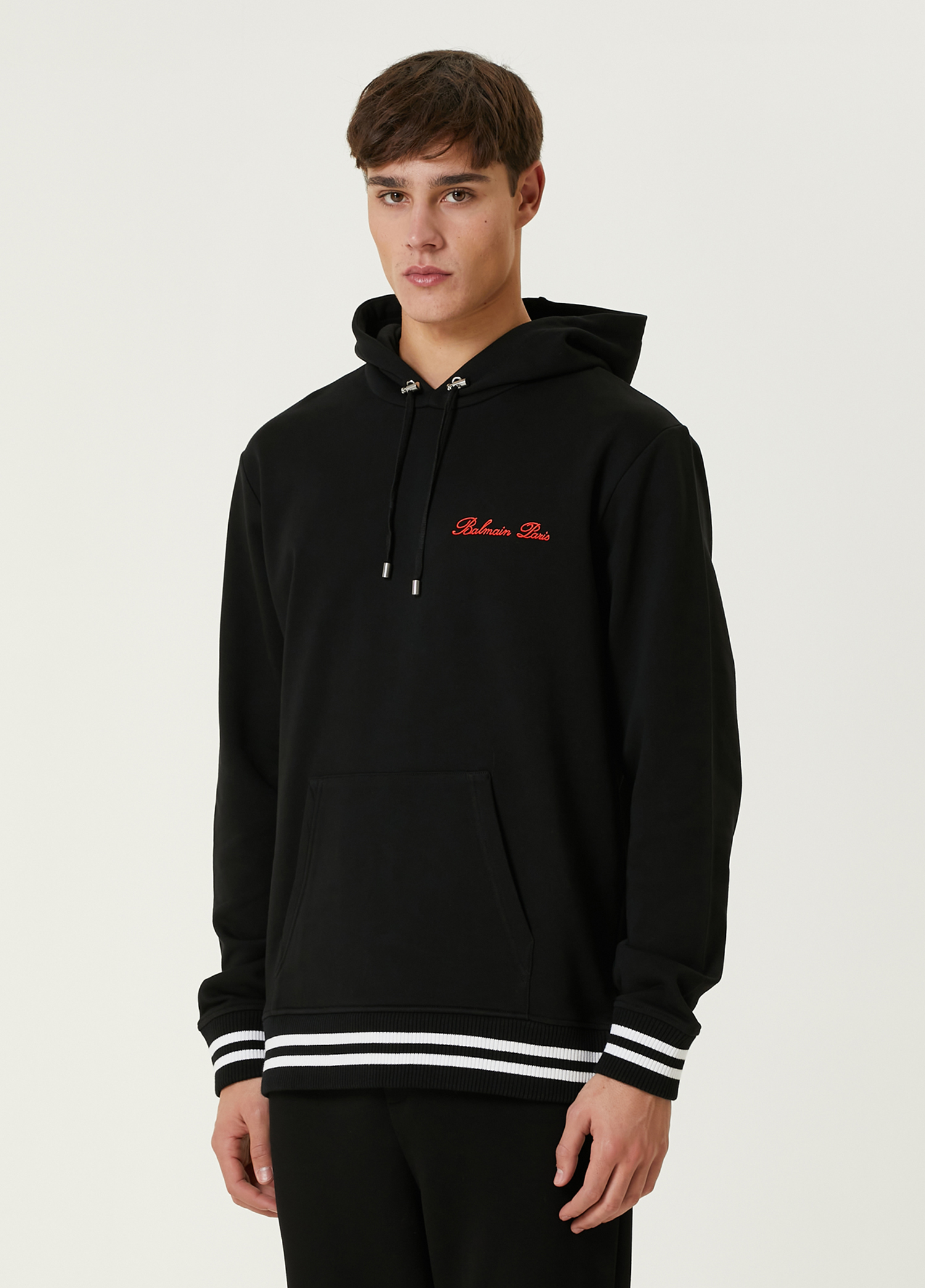 Siyah Kapüşonlu Logo Nakışlı Sweatshirt