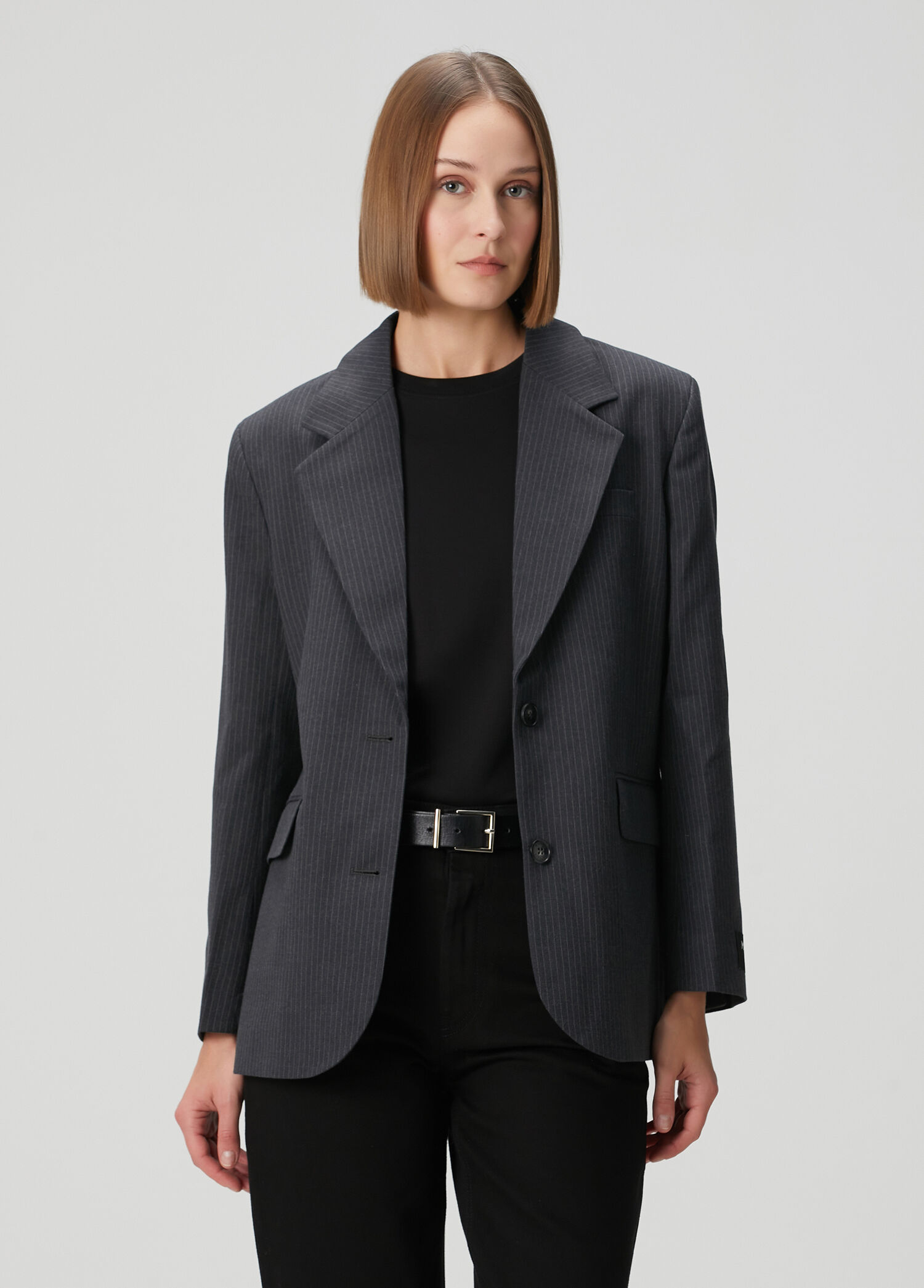 Antrasit Çizgili Blazer