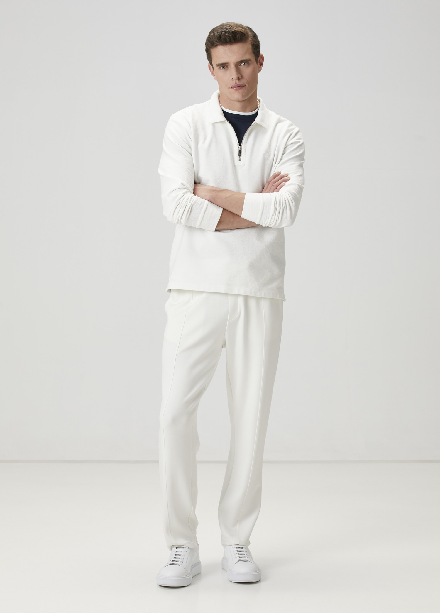Kırık Beyaz Polo Yaka Sweatshirt_2