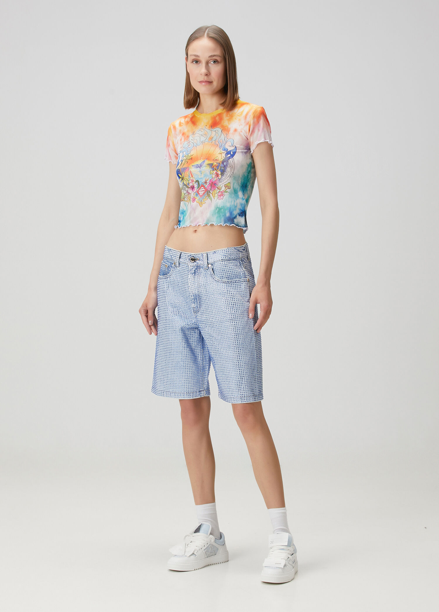Mavi Taşlı Denim Şort