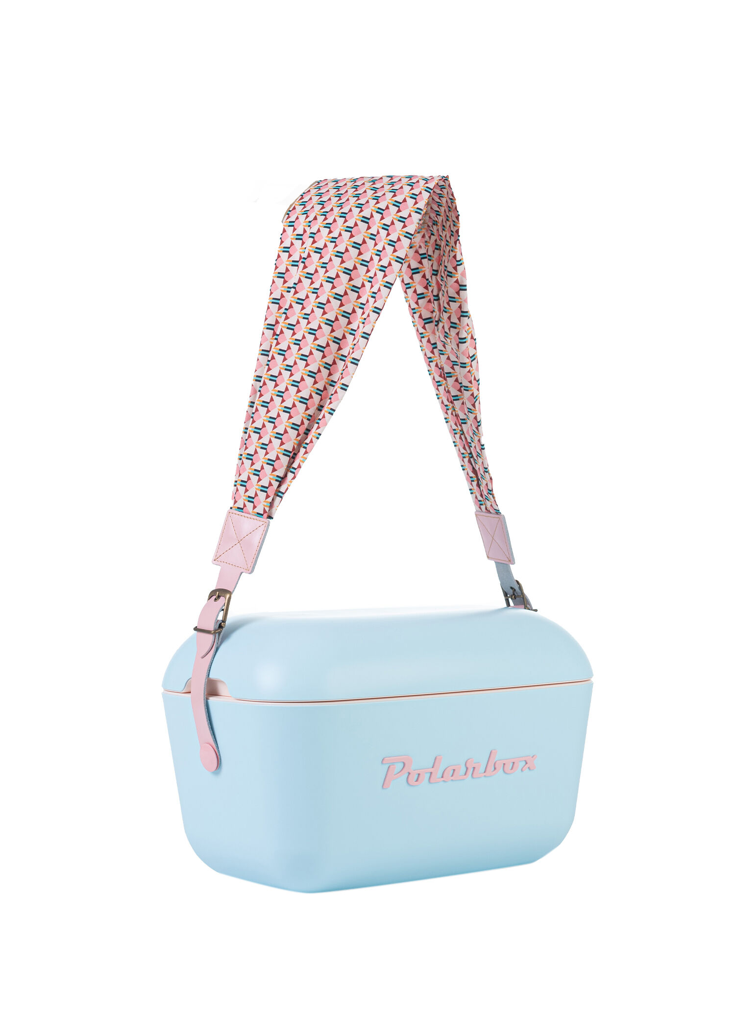 Prinkstyle Geometric Classic Pamuk ve Deri Kayışlı Sky Blue Baby Pink Soğuk ve Sıcak Tutucu Termal Çanta 20 lt