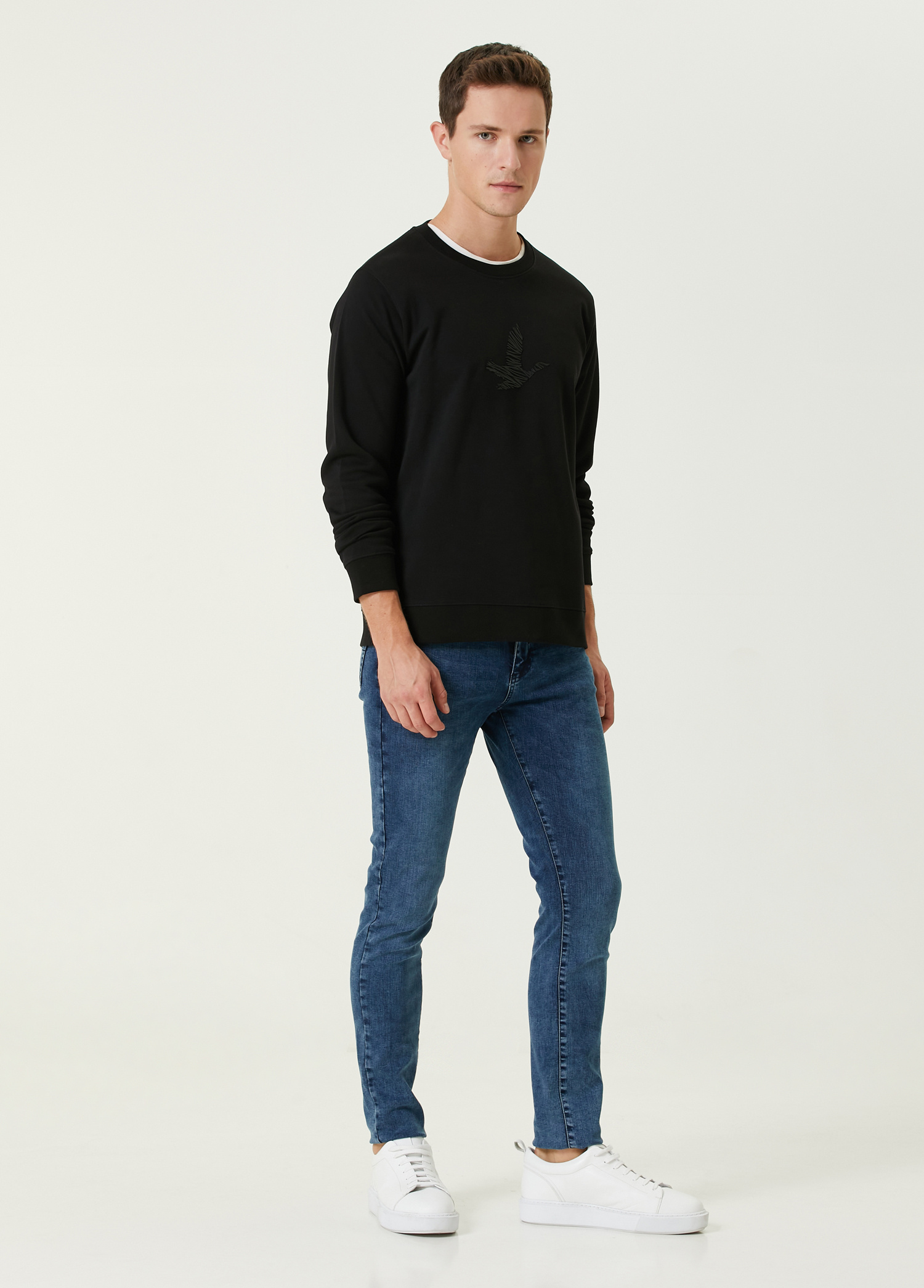 Siyah Karalama Kuş Enjeksiyonlu Pike T-shirt_1