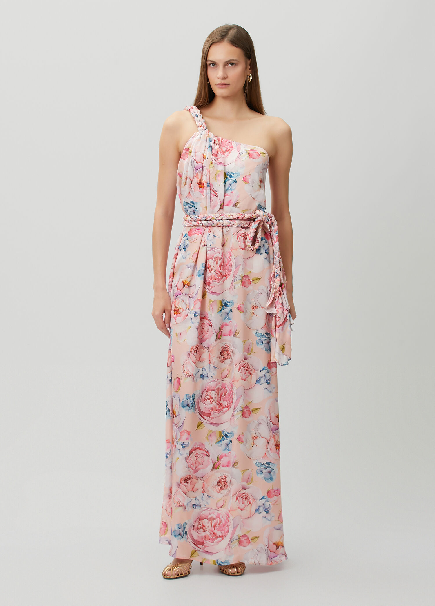 Helen Pink Floral Maxi Satin Dress