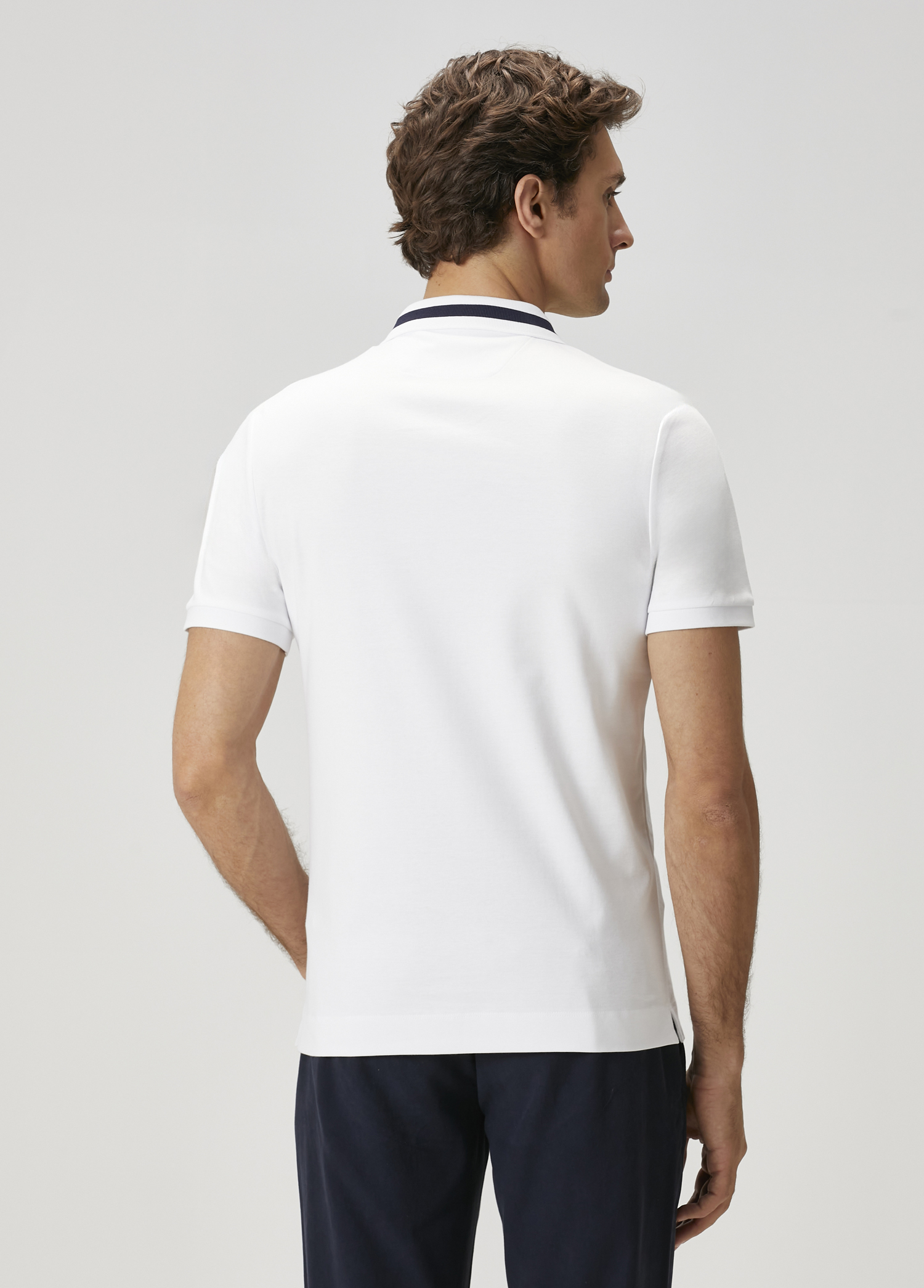 Slim Fit Beyaz Polo Yaka T-shirt_5