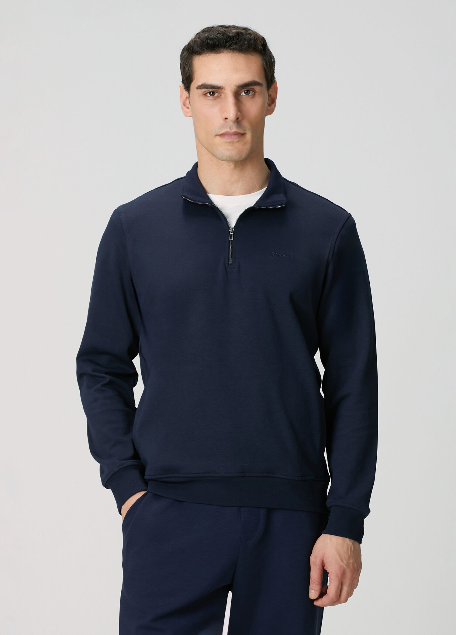 Lacivert Fermuarlı Yaka Sweatshirt
