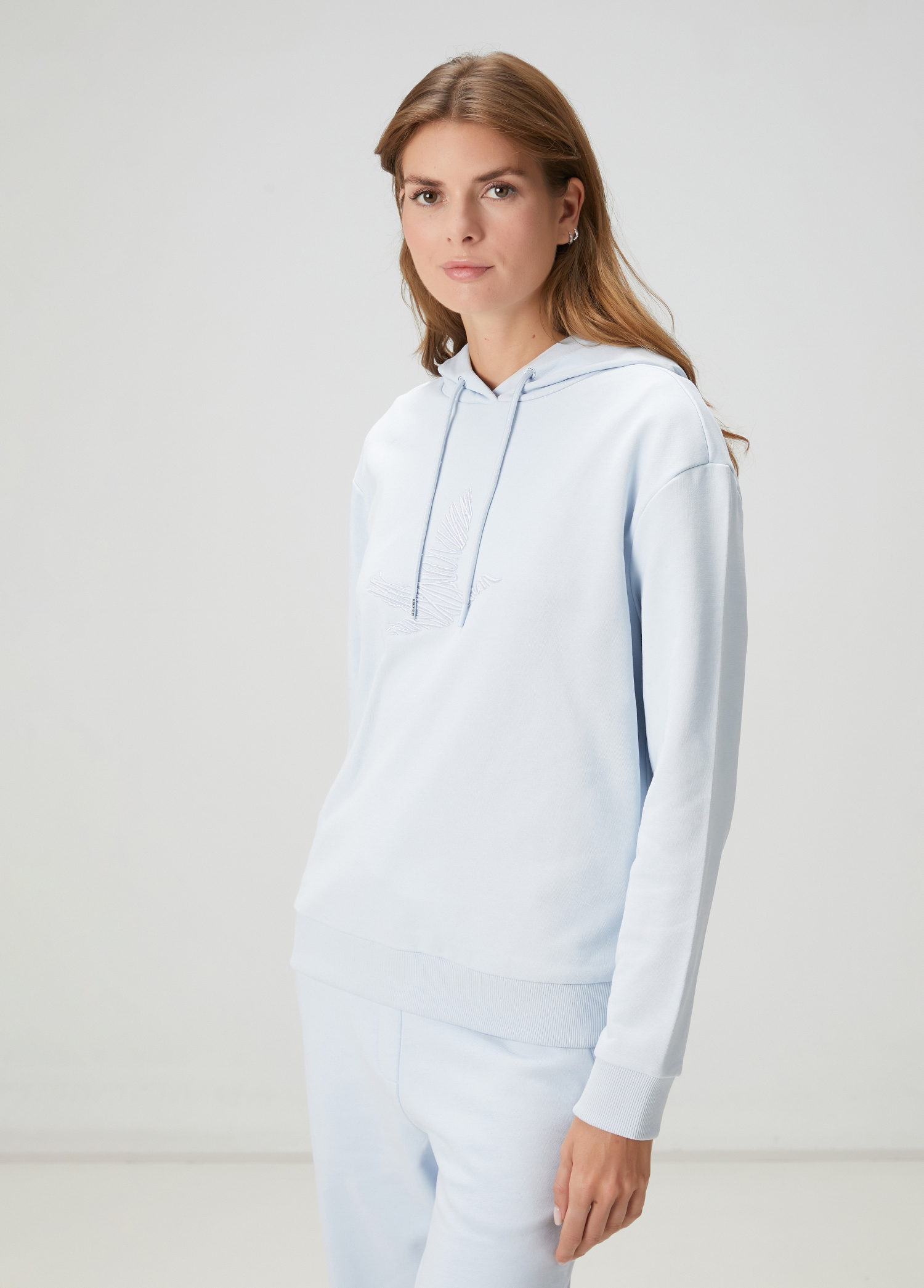 Açık Mavi Kapüşonlu Karalama Kuş Nakış Sweatshirt_3