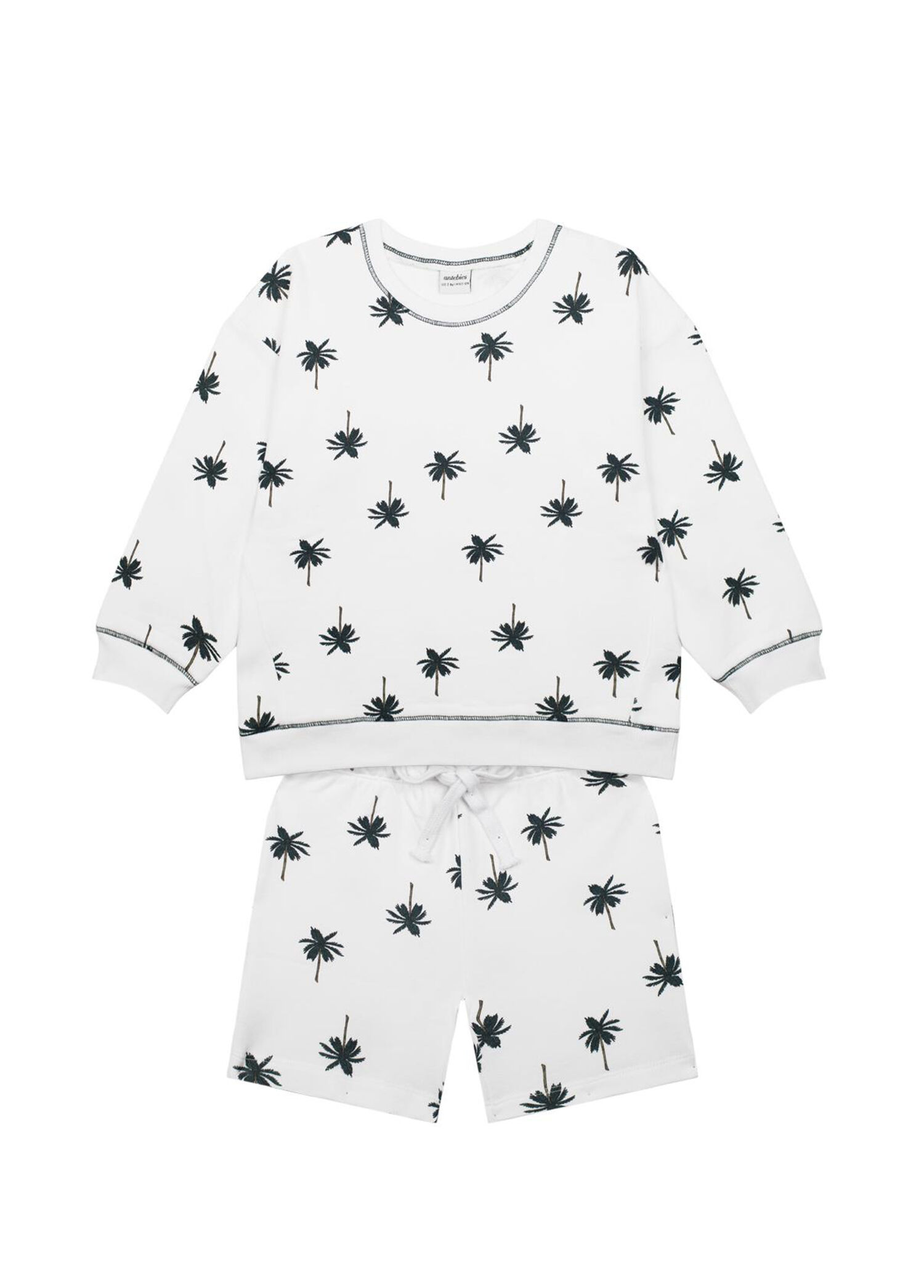 Beyaz Palmiye Desenli Sweatshirt & Şort Erkek Çocuk 2'li Set